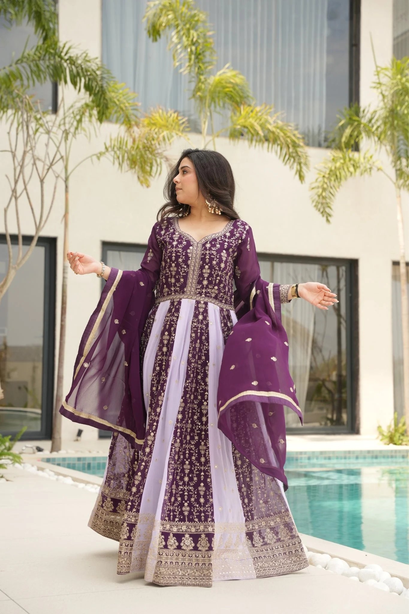 Stylish Sequins Embroidered Wedding Designer Gown - Image 5