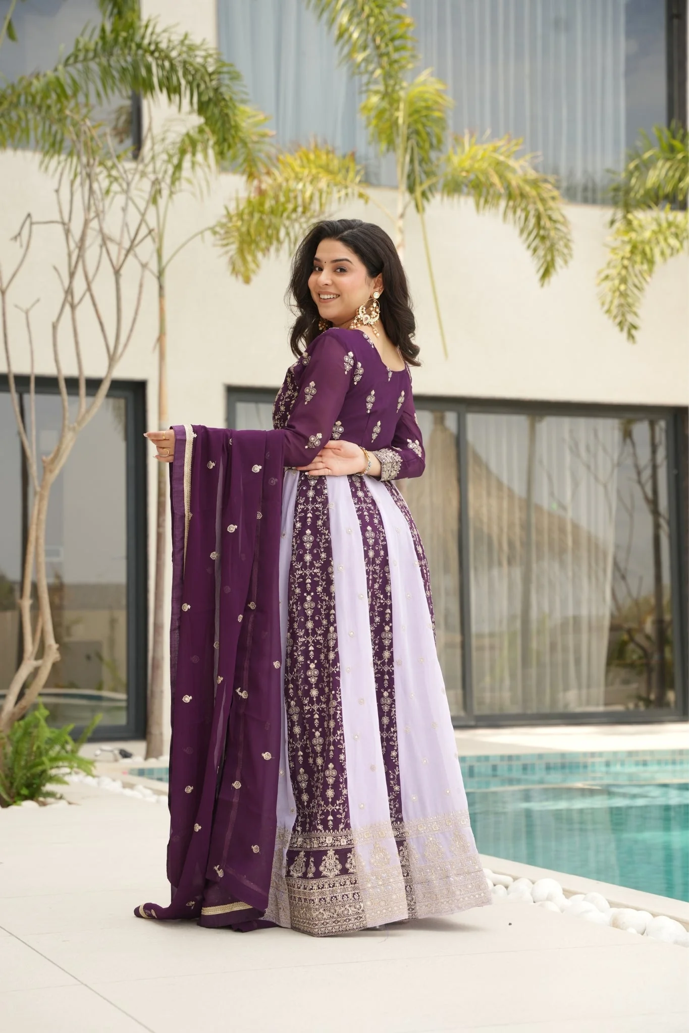 Stylish Sequins Embroidered Wedding Designer Gown - Image 6