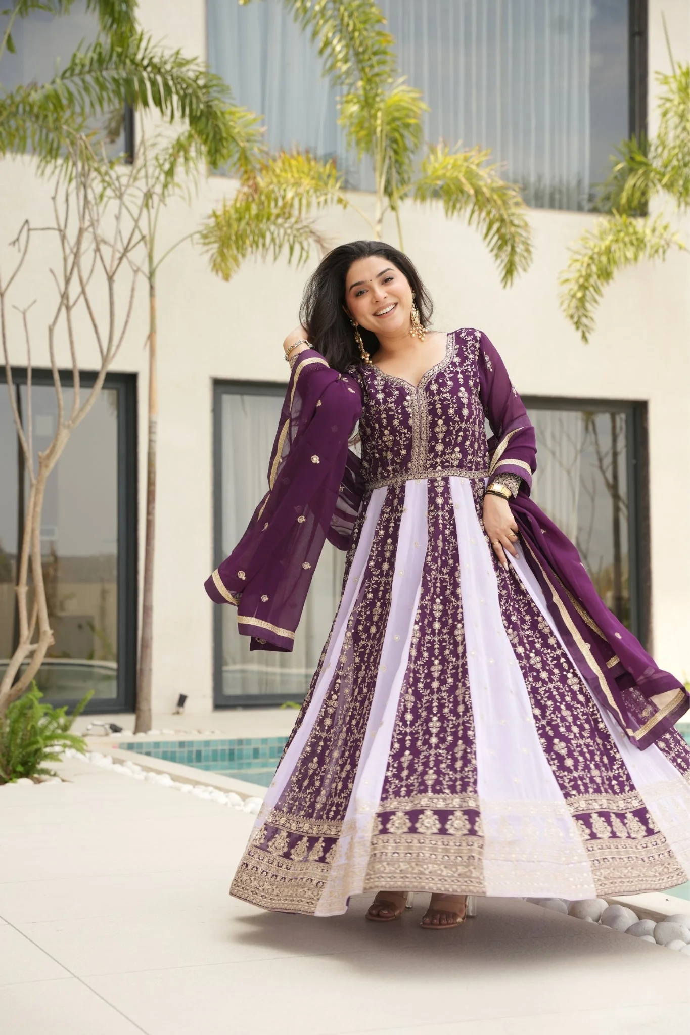 Stylish Sequins Embroidered Wedding Designer Gown - Image 7