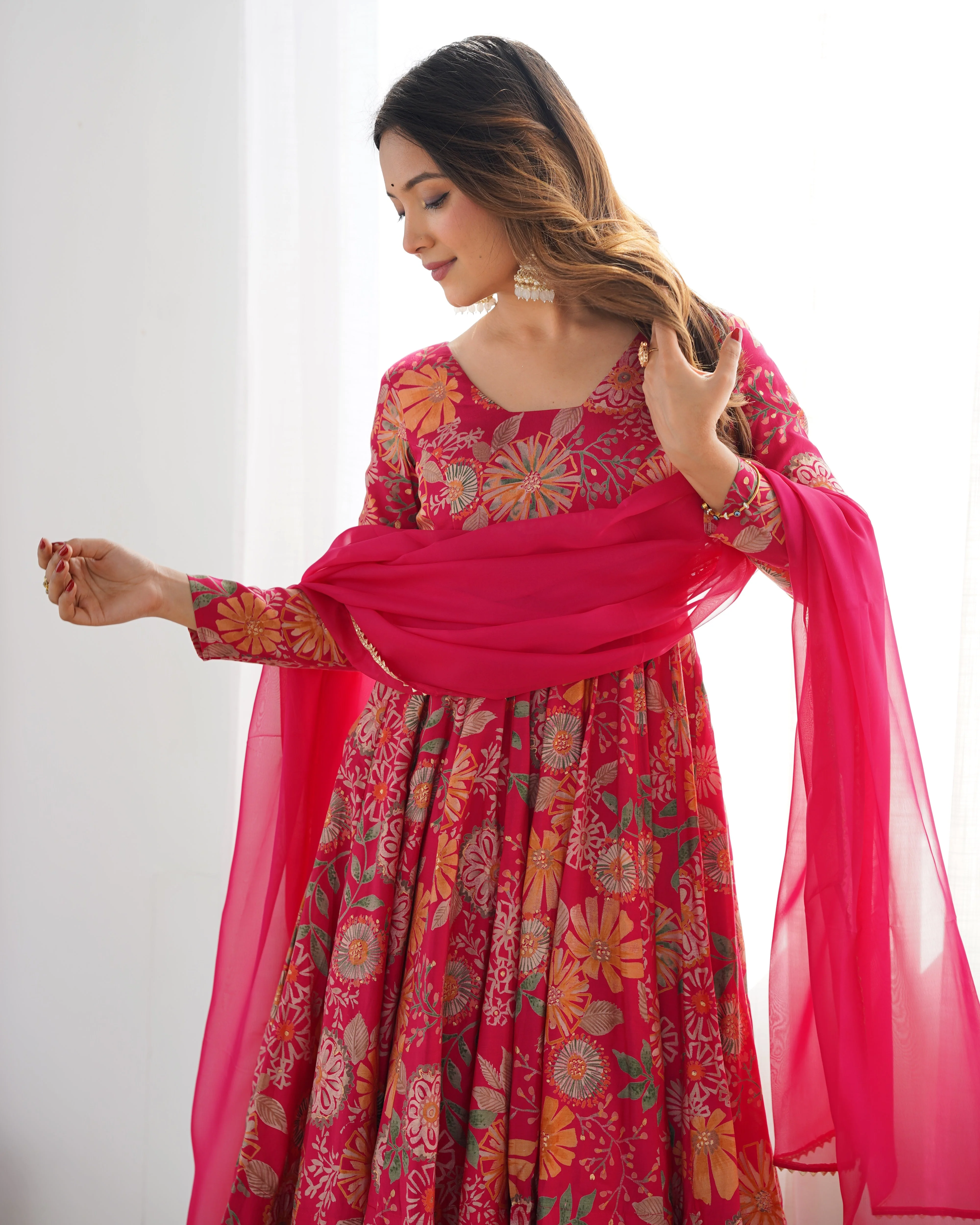 The Charm of Vibrant Traditions Pink Top & Palazzo Suit - Image 3