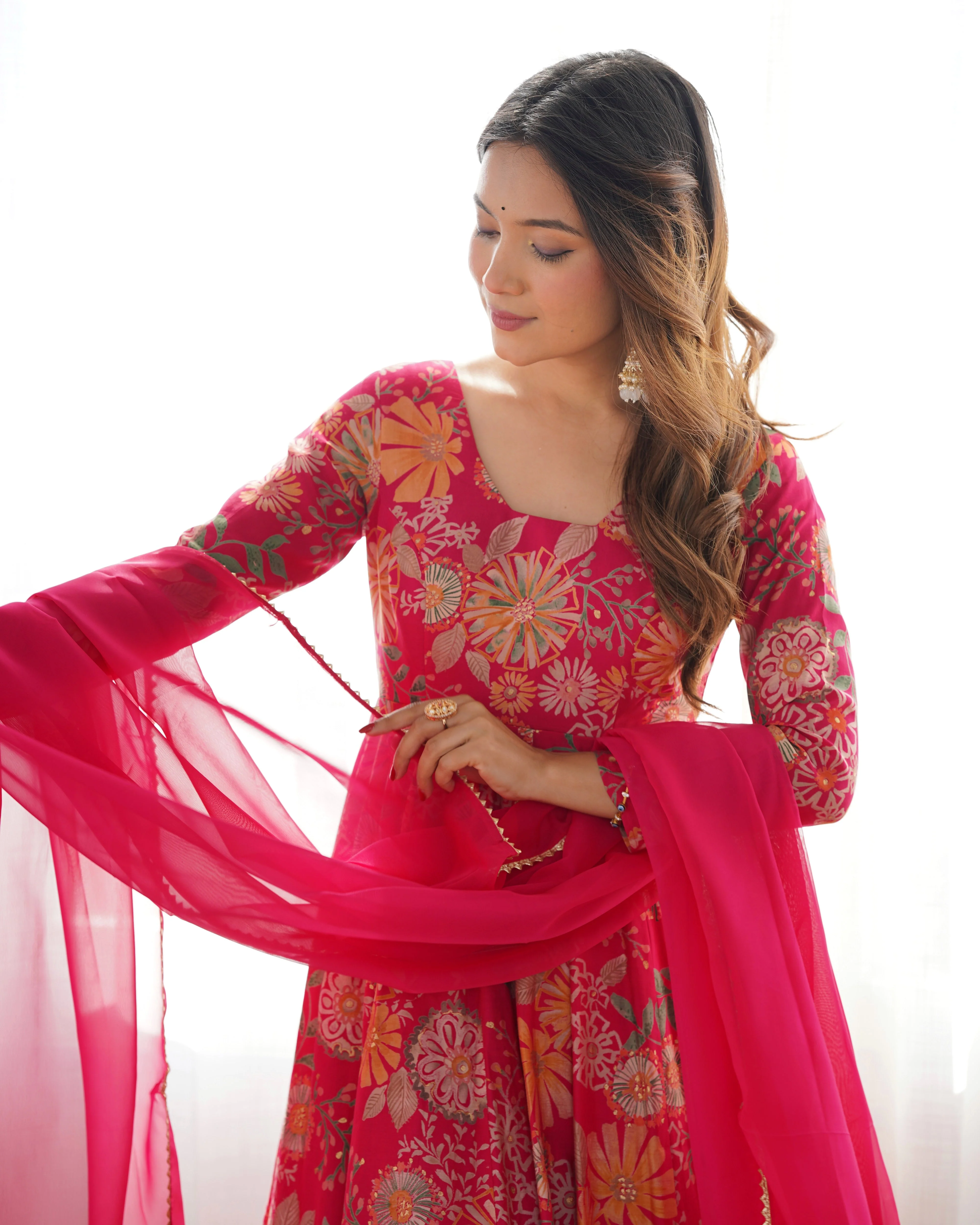 The Charm of Vibrant Traditions Pink Top & Palazzo Suit - Image 4