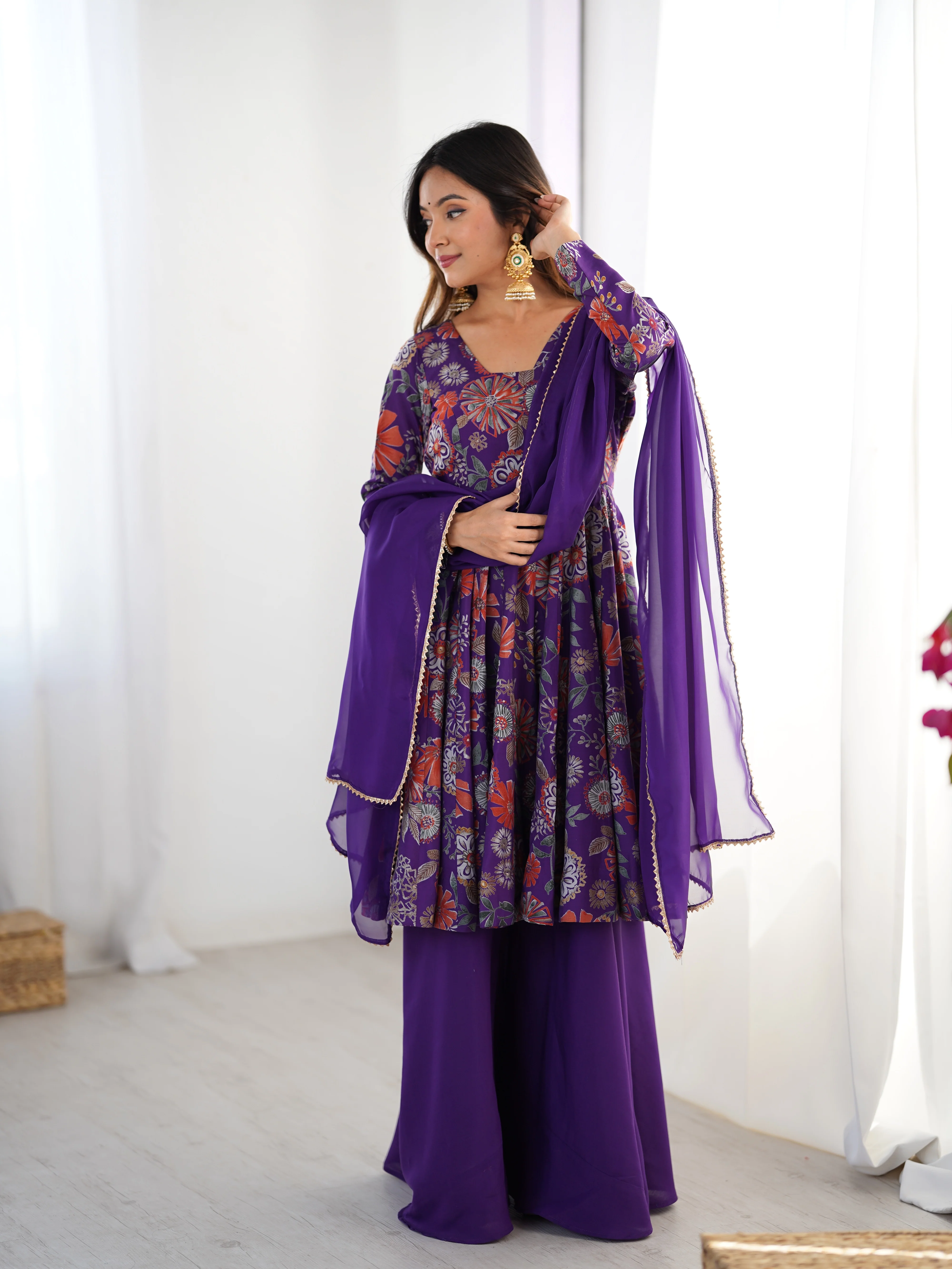 The Charm of Vibrant Traditions Top & Palazzo Suit Set - Purple - Image 10