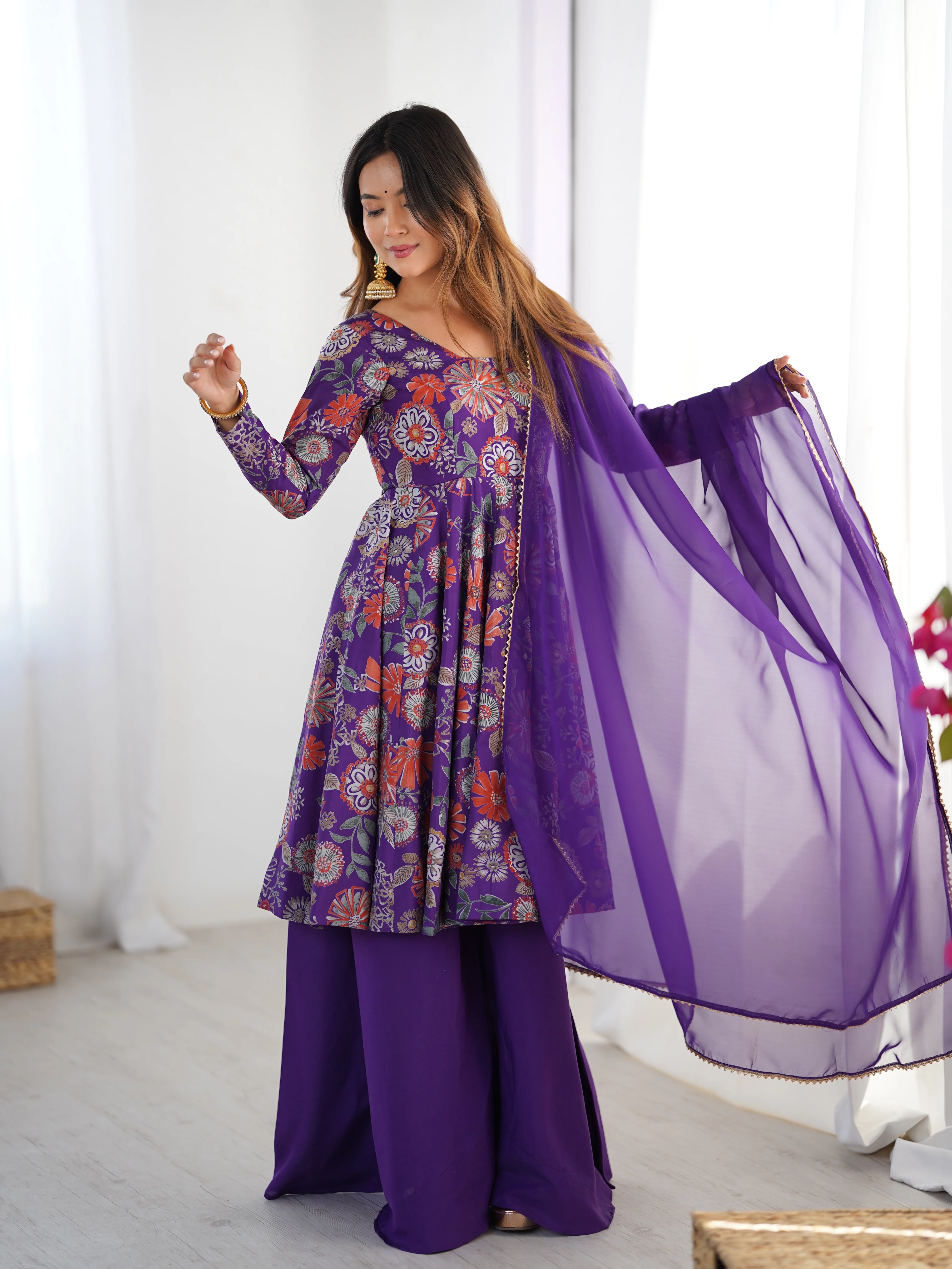 The Charm of Vibrant Traditions Top & Palazzo Suit Set - Purple - Image 4