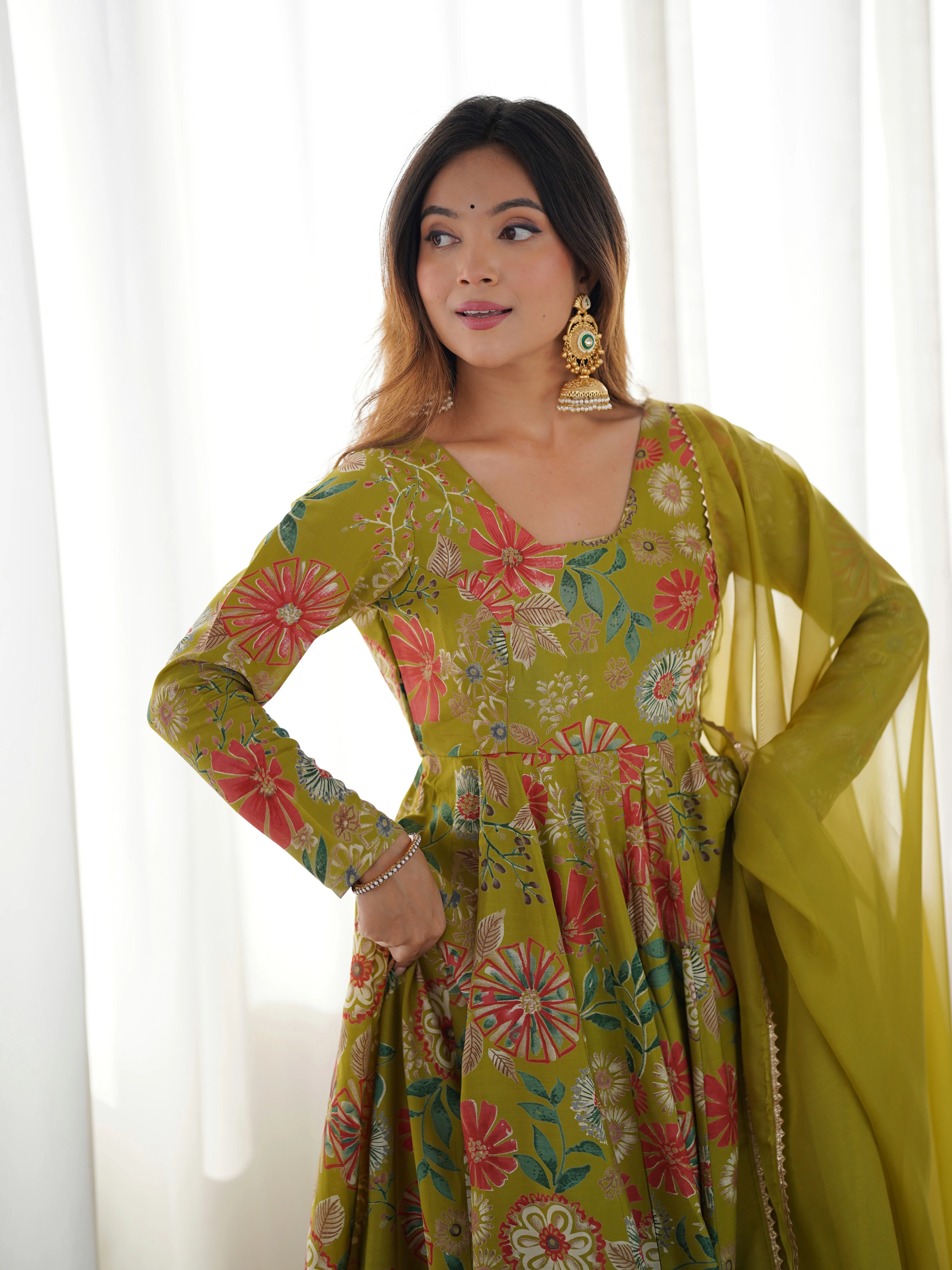 The Charm of Vibrant Traditions Top & Palazzo Suit Set - Mehendi - Image 4