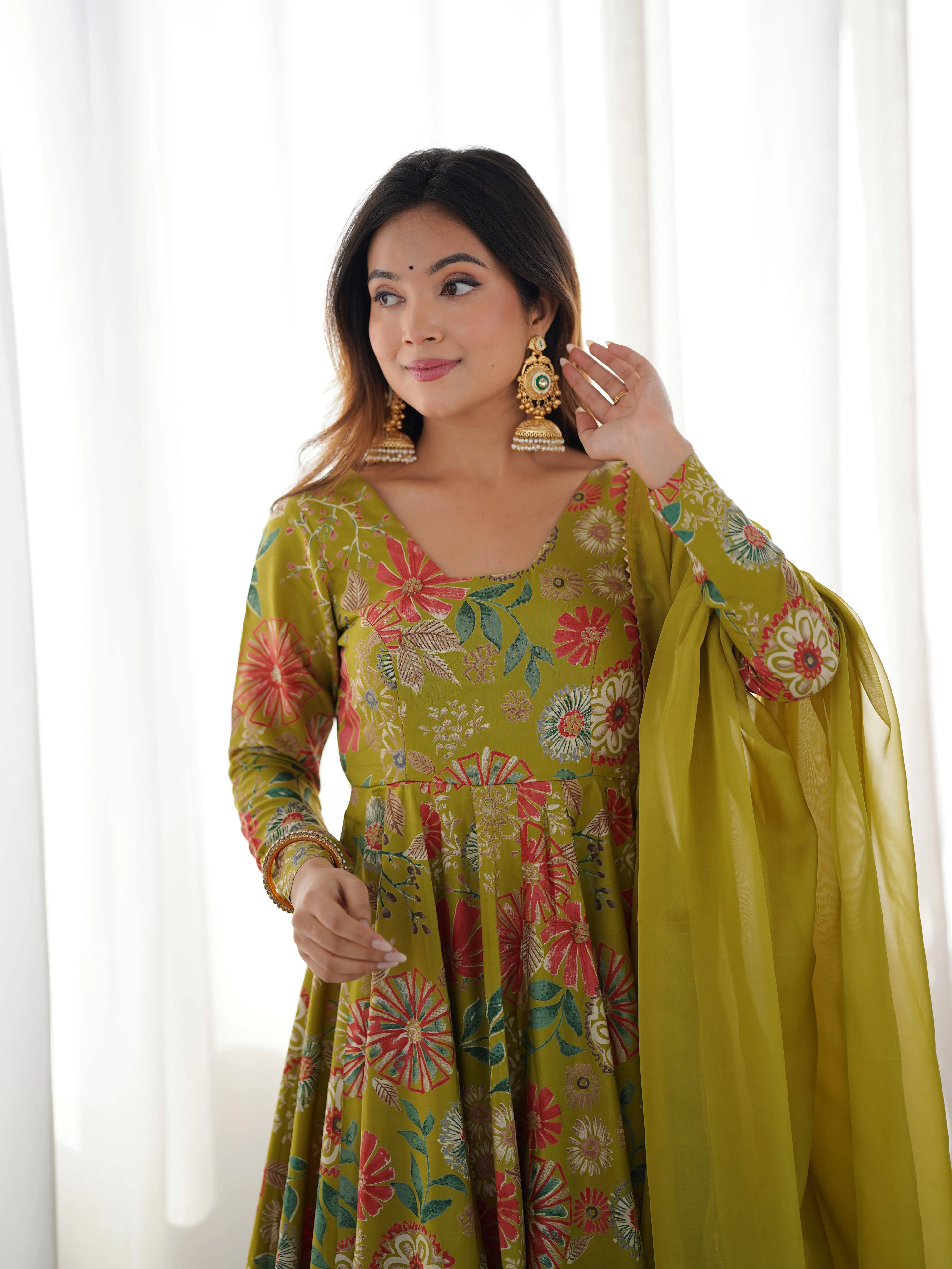 The Charm of Vibrant Traditions Top & Palazzo Suit Set - Mehendi - Image 7