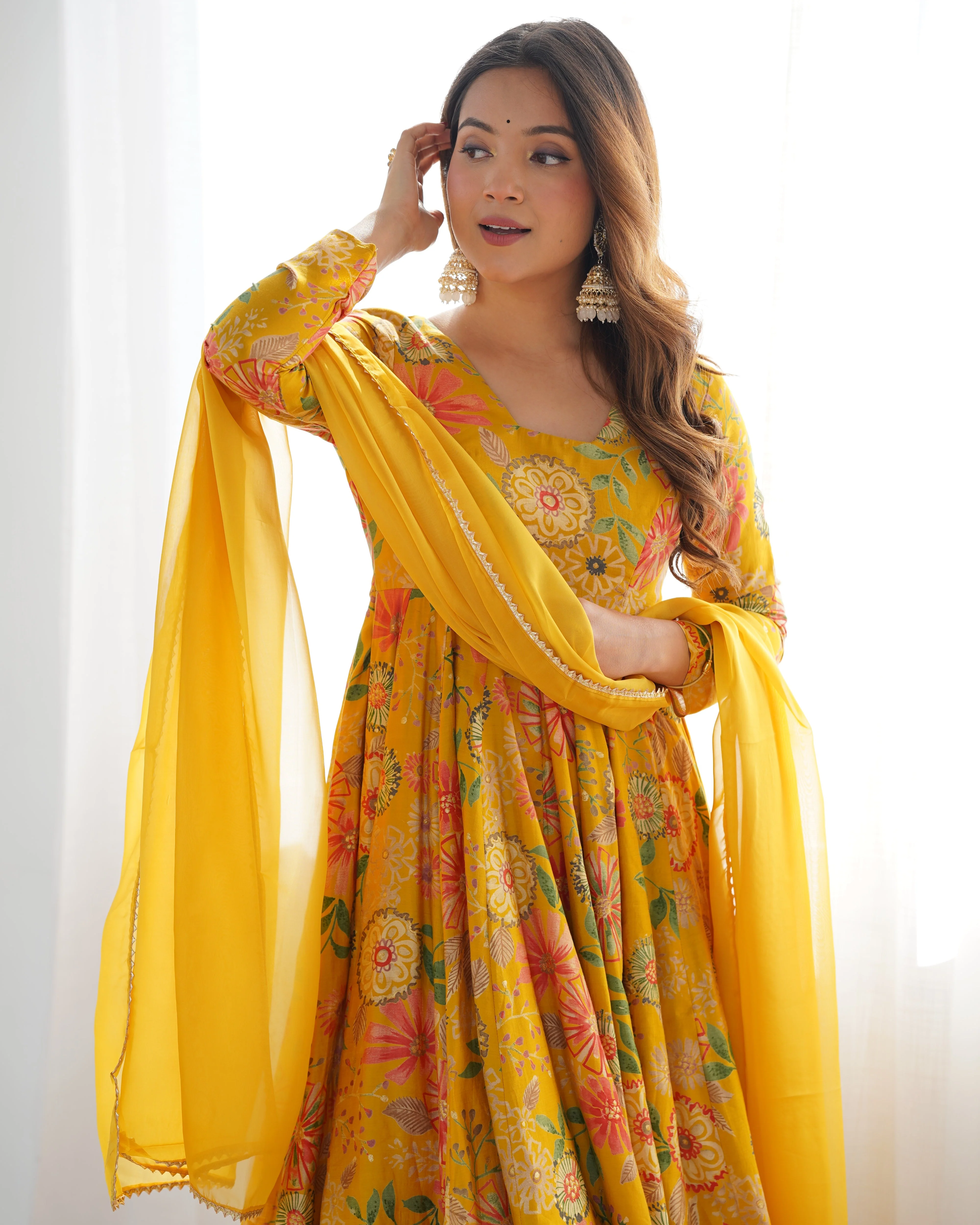 The Charm of Vibrant Traditions Yellow Top & Palazzo Suit Set - Image 10