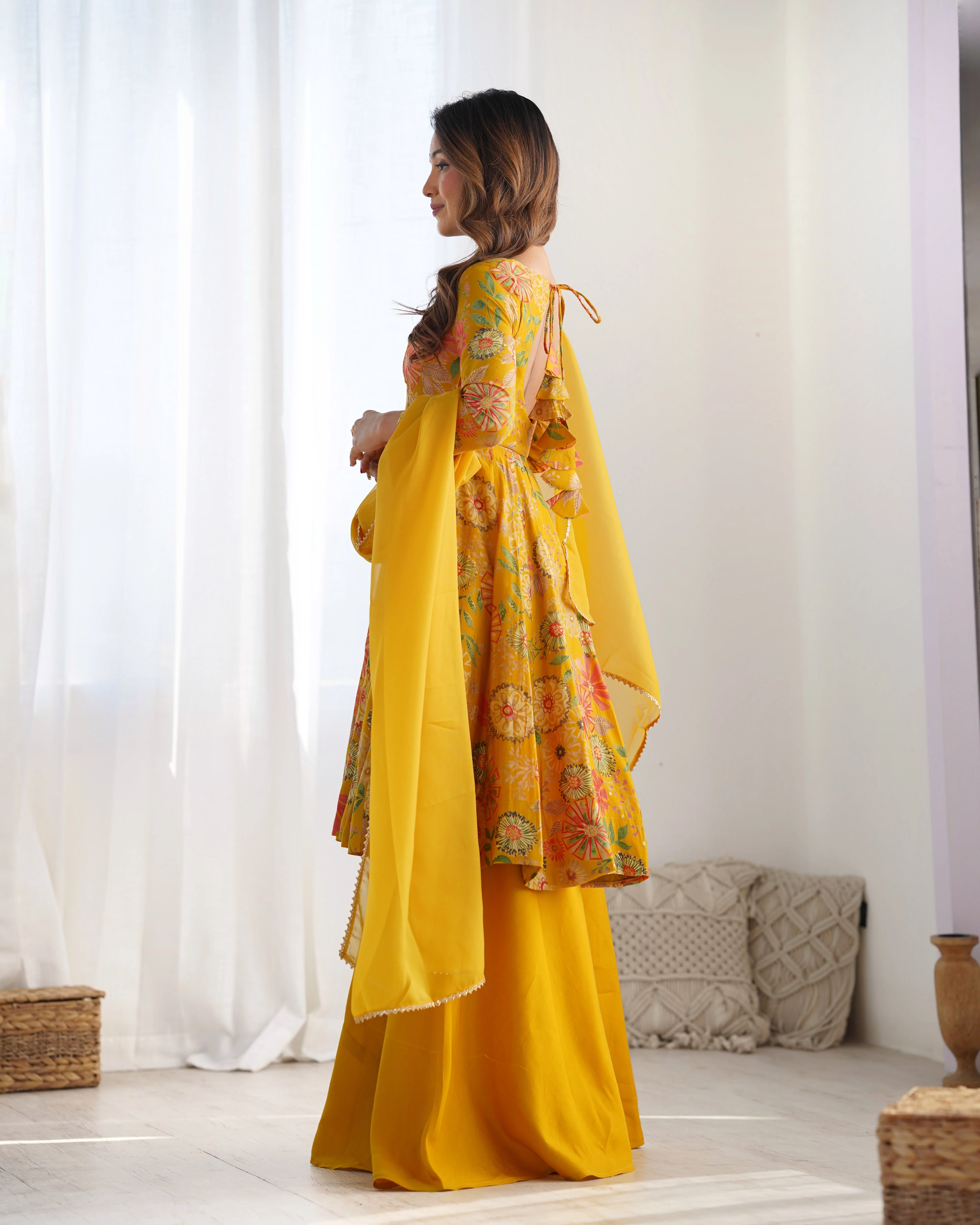 The Charm of Vibrant Traditions Yellow Top & Palazzo Suit Set - Image 2
