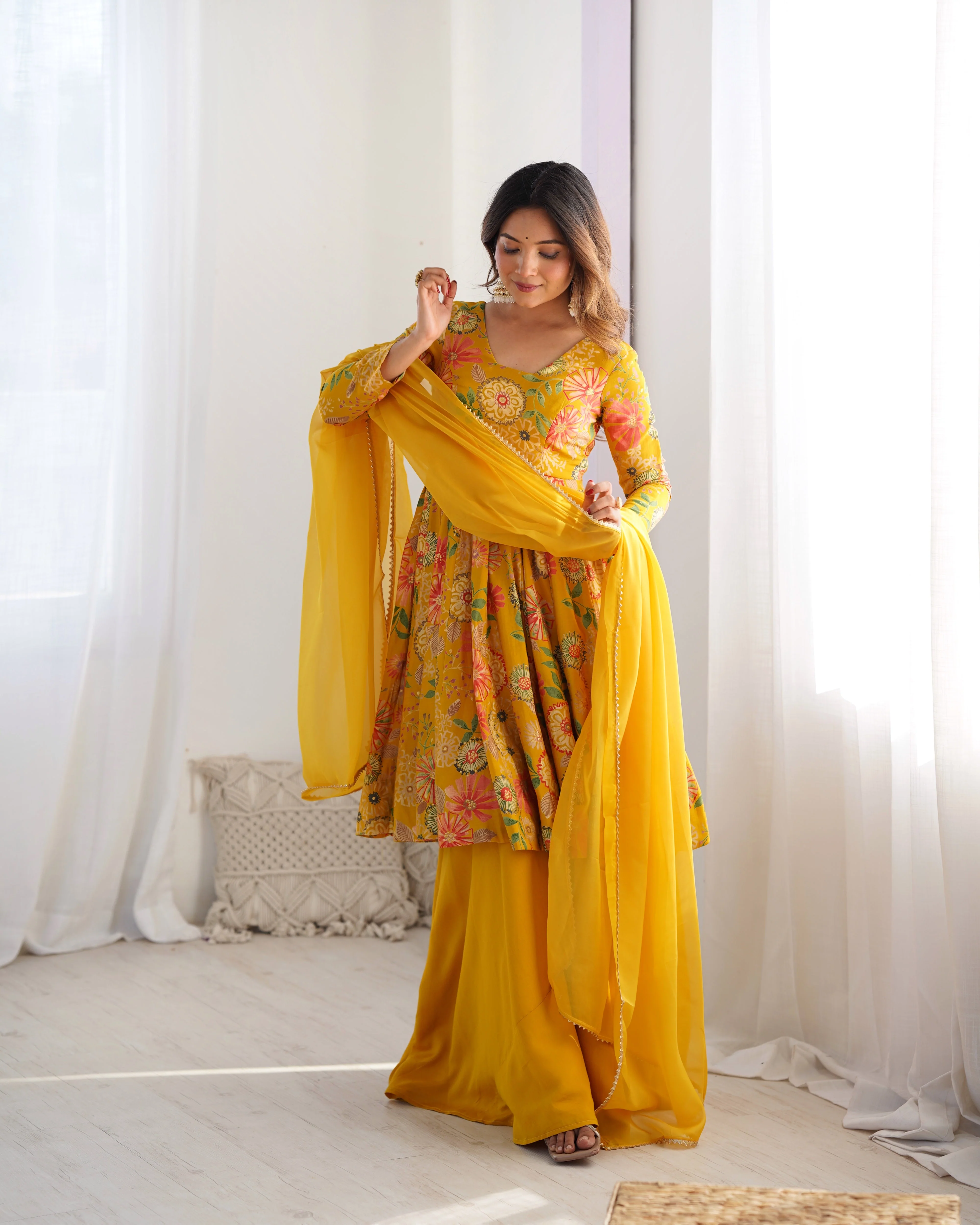 The Charm of Vibrant Traditions Yellow Top & Palazzo Suit Set - Image 5