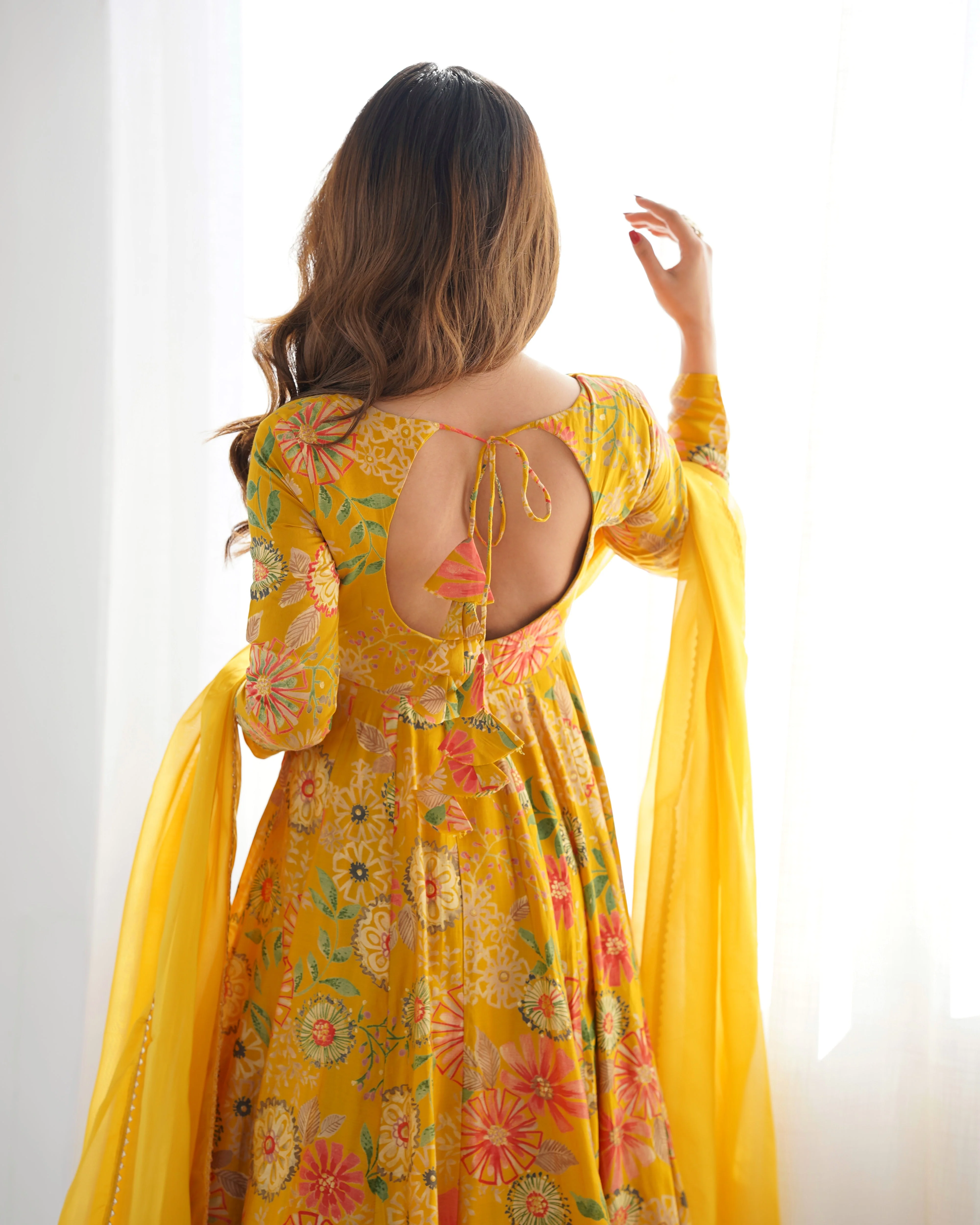 The Charm of Vibrant Traditions Yellow Top & Palazzo Suit Set - Image 7