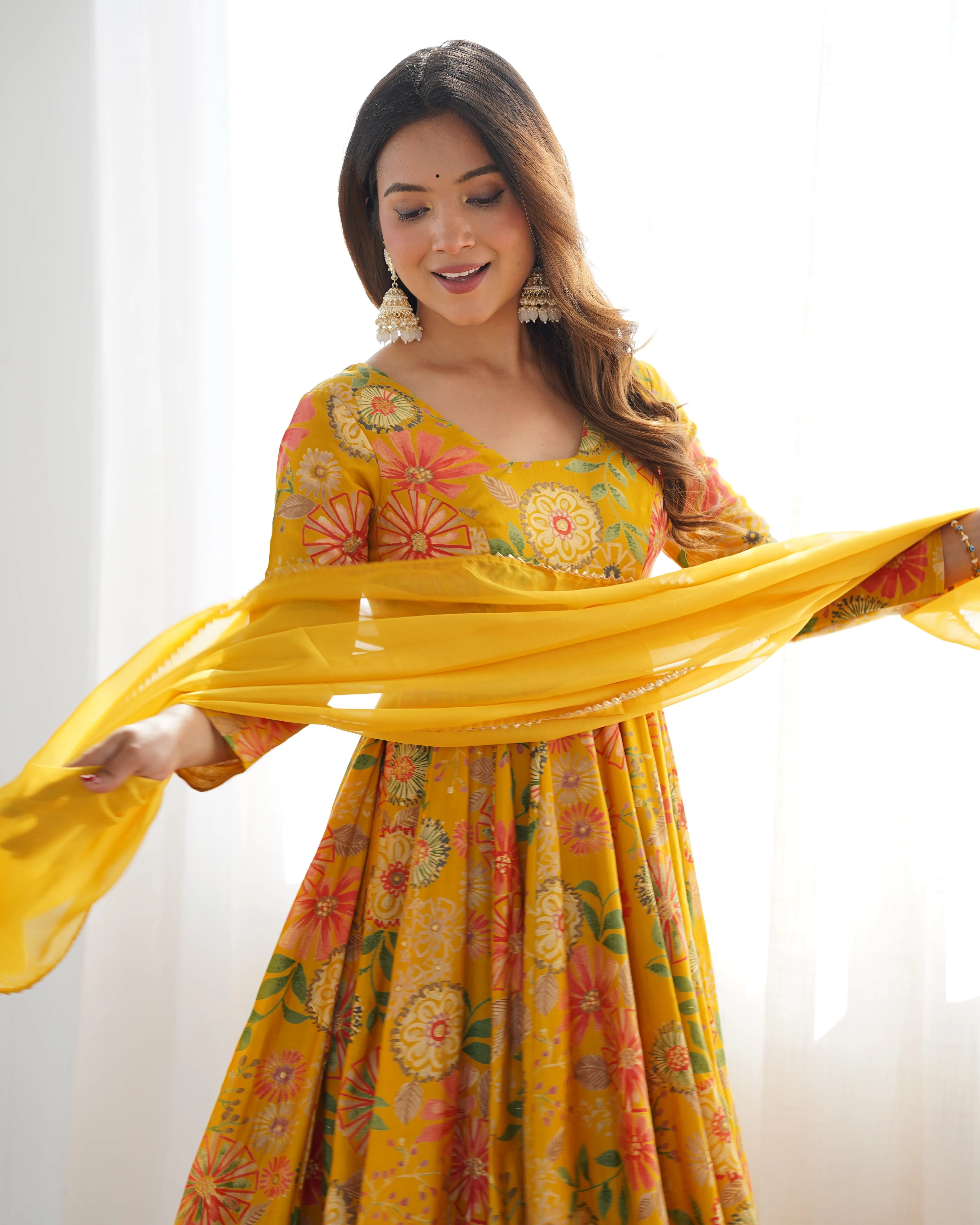 The Charm of Vibrant Traditions Yellow Top & Palazzo Suit Set - Image 8