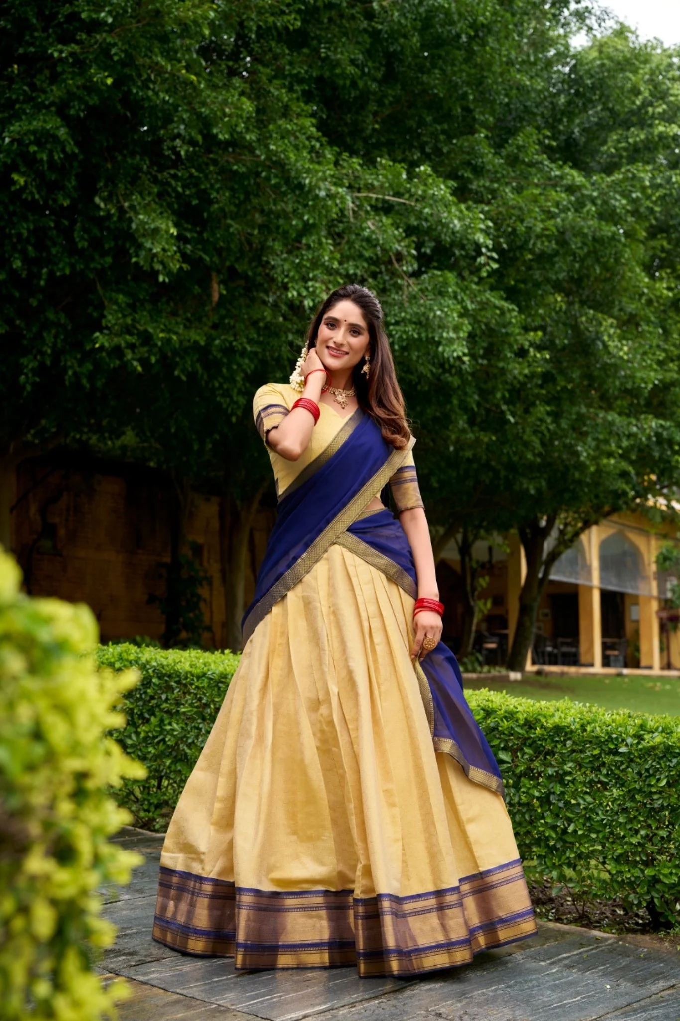 The Royal Kanchipuram Zari Weave Half Saree - Image 6