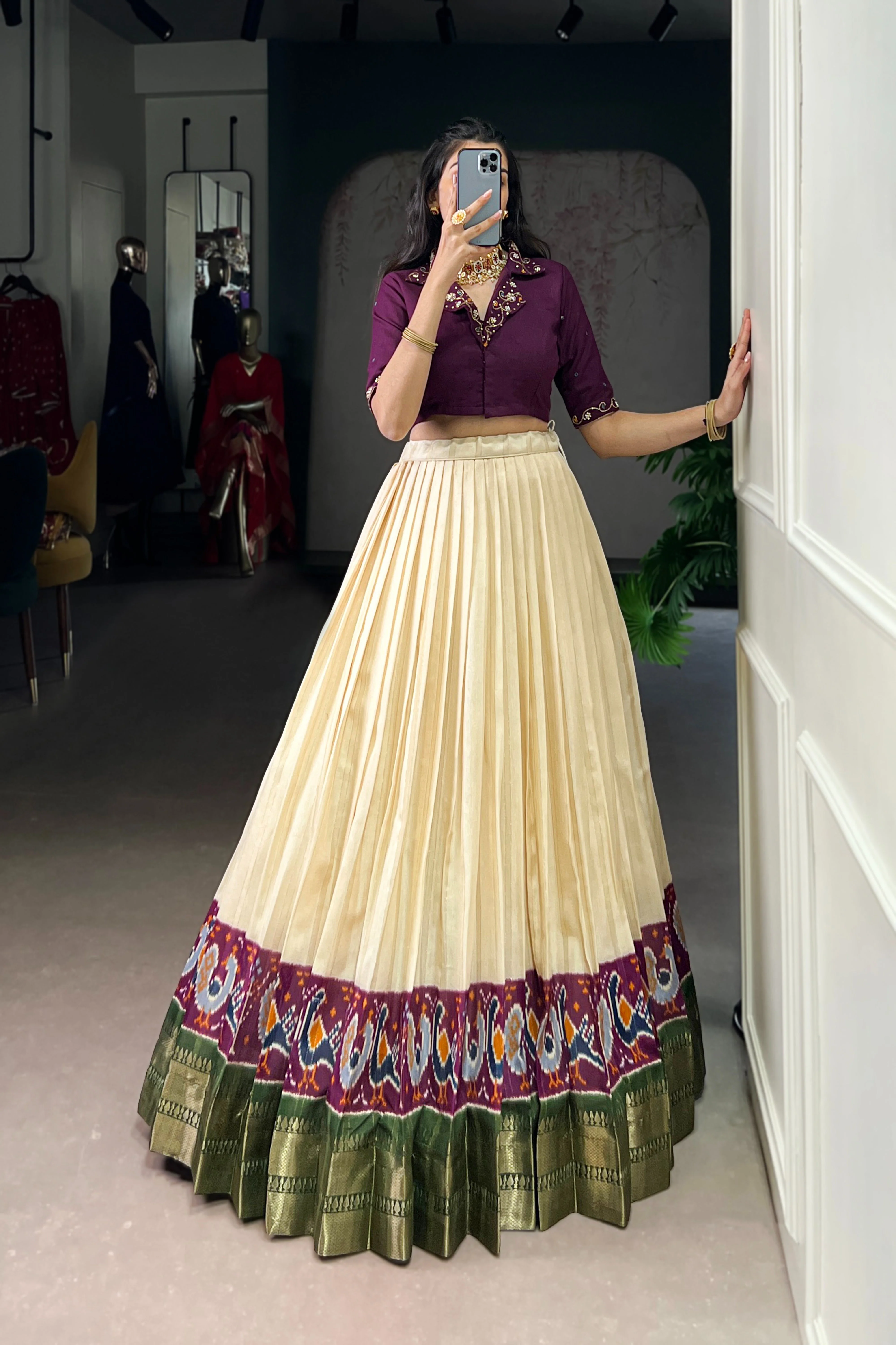 Poly Cotton Printed Zari Weaving Lehenga With Pure Cotton Hand Work Blouse - Image 14