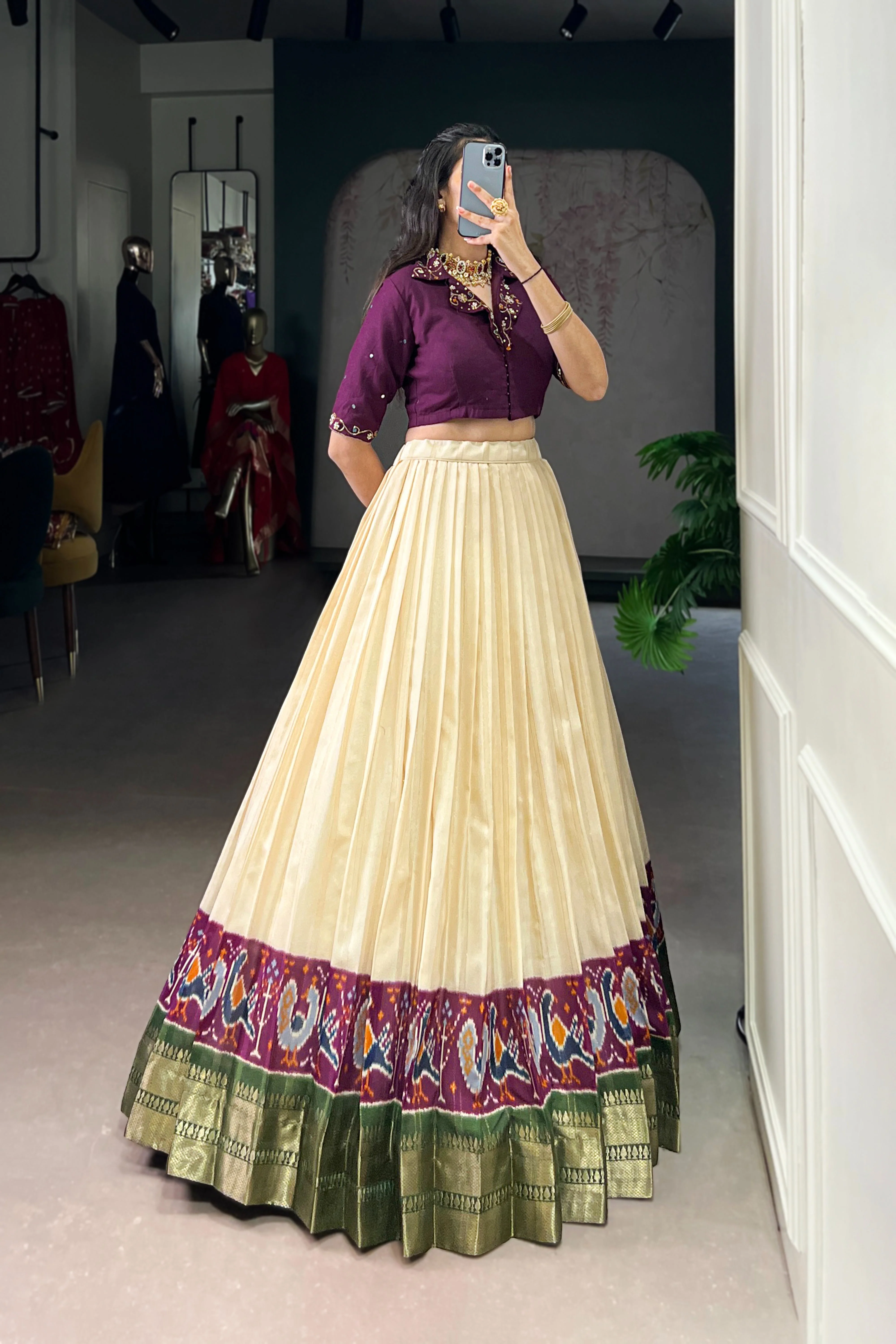 Poly Cotton Printed Zari Weaving Lehenga With Pure Cotton Hand Work Blouse - Image 15