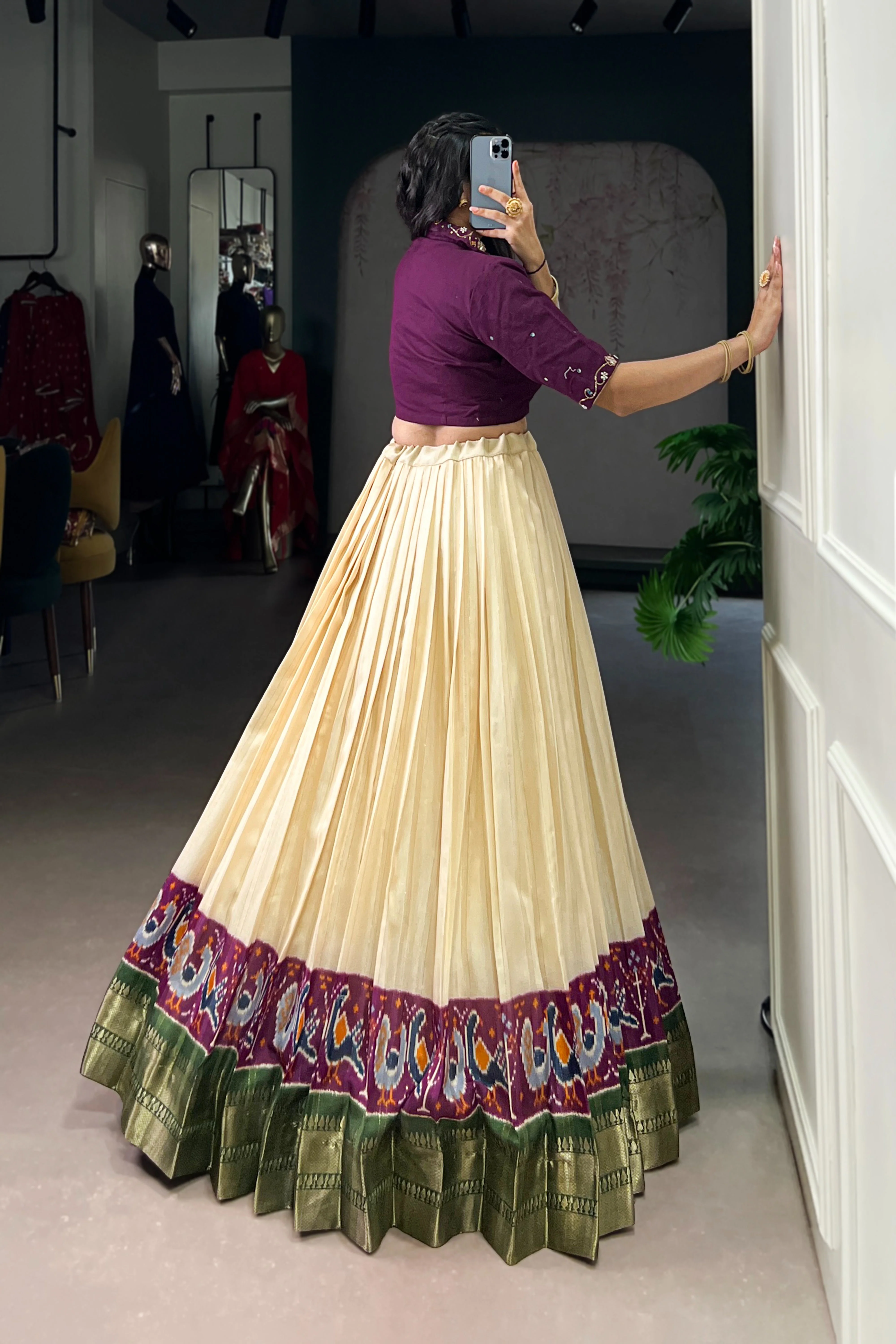 Poly Cotton Printed Zari Weaving Lehenga With Pure Cotton Hand Work Blouse - Image 17