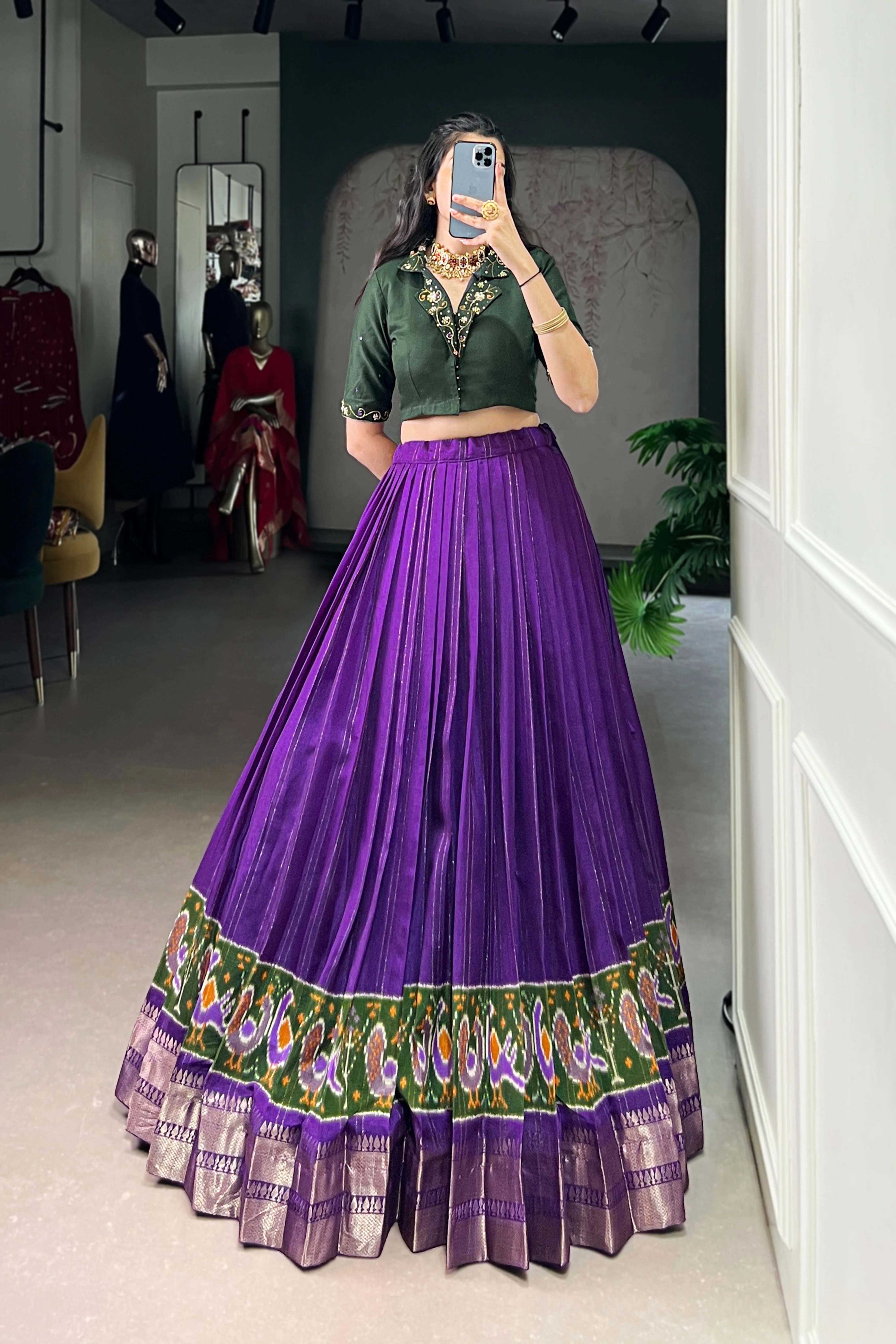 Poly Cotton Printed Zari Weaving Lehenga With Pure Cotton Hand Work Blouse - Image 19