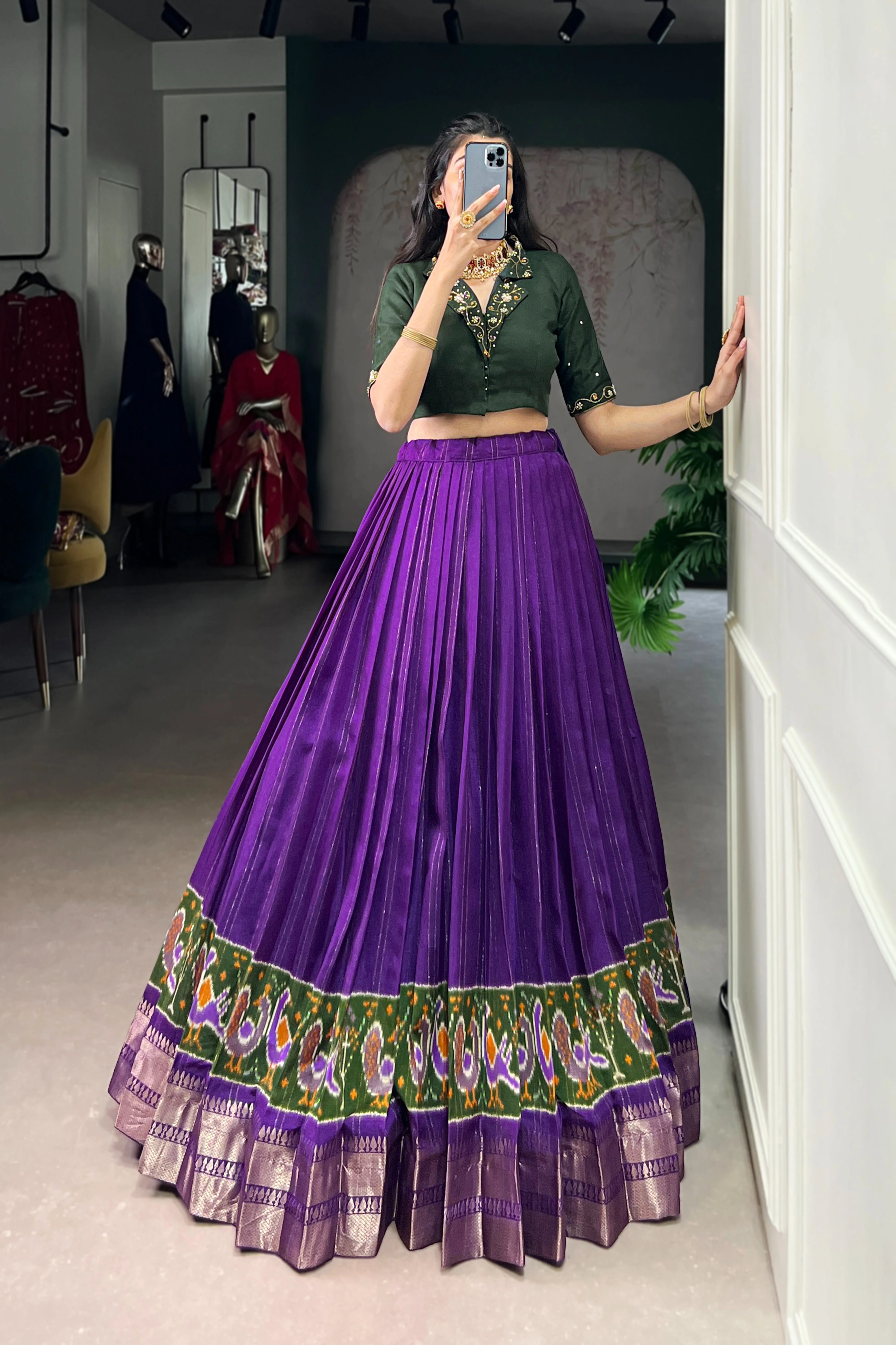 Poly Cotton Printed Zari Weaving Lehenga With Pure Cotton Hand Work Blouse - Image 20