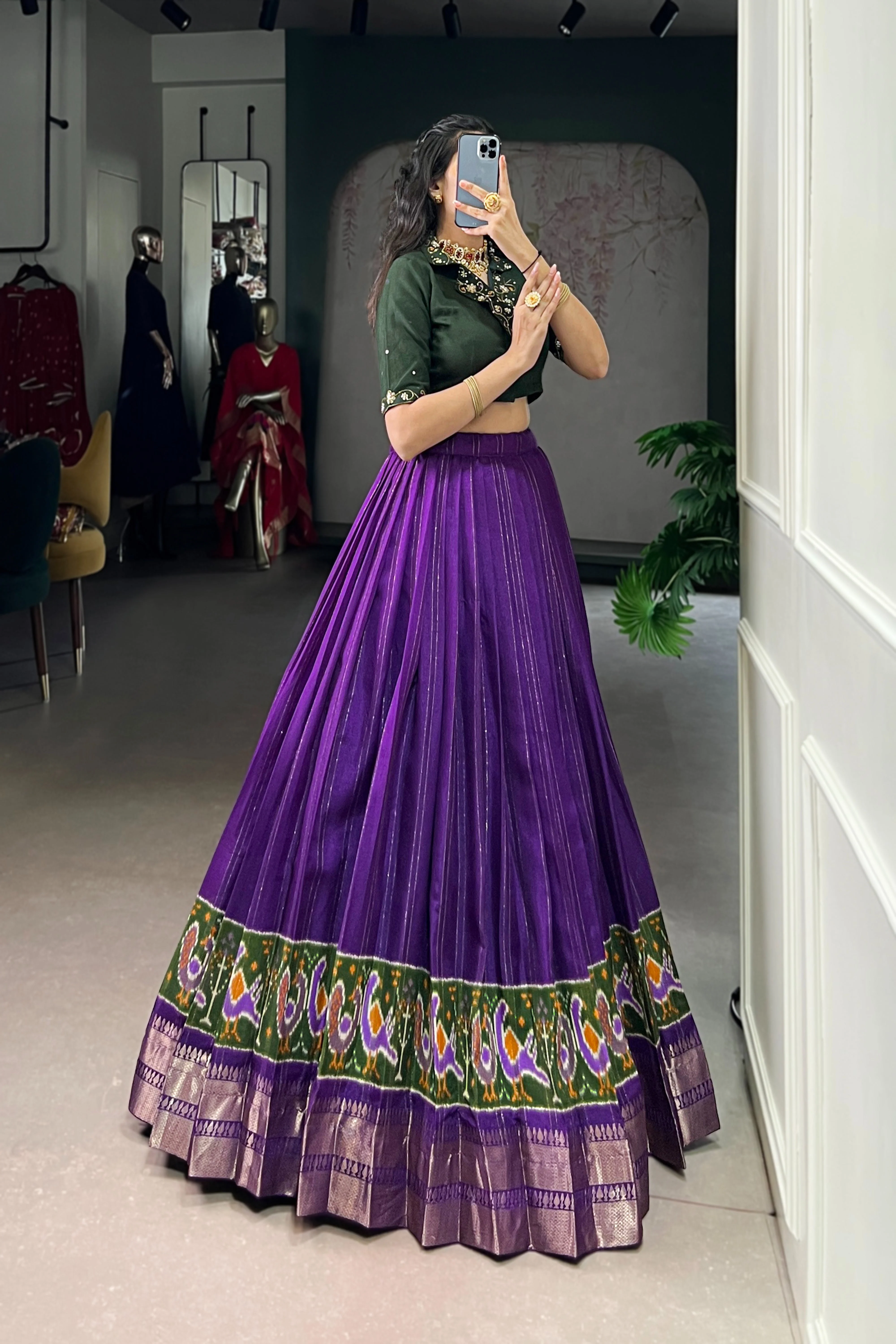 Poly Cotton Printed Zari Weaving Lehenga With Pure Cotton Hand Work Blouse - Image 21