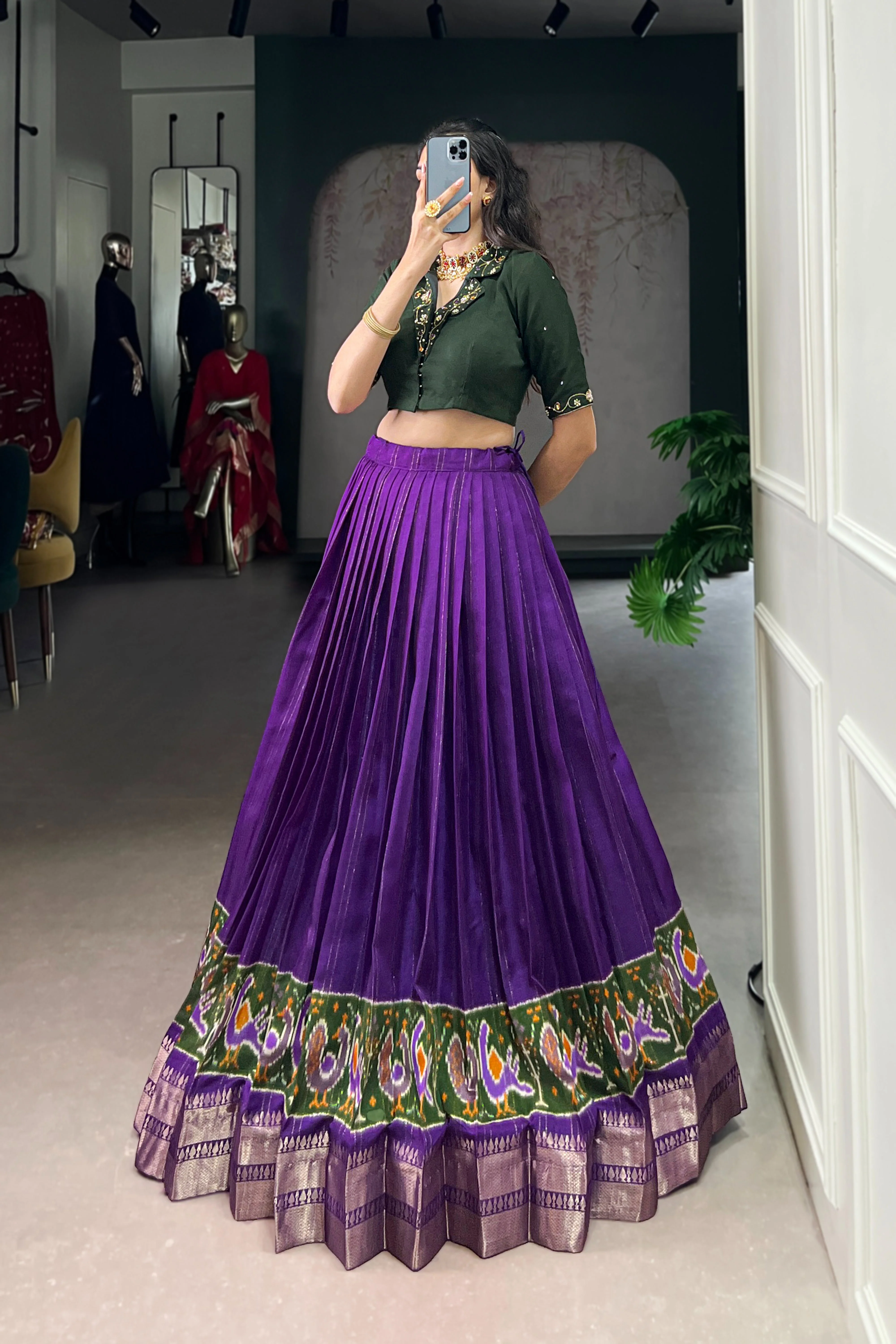 Poly Cotton Printed Zari Weaving Lehenga With Pure Cotton Hand Work Blouse - Image 22