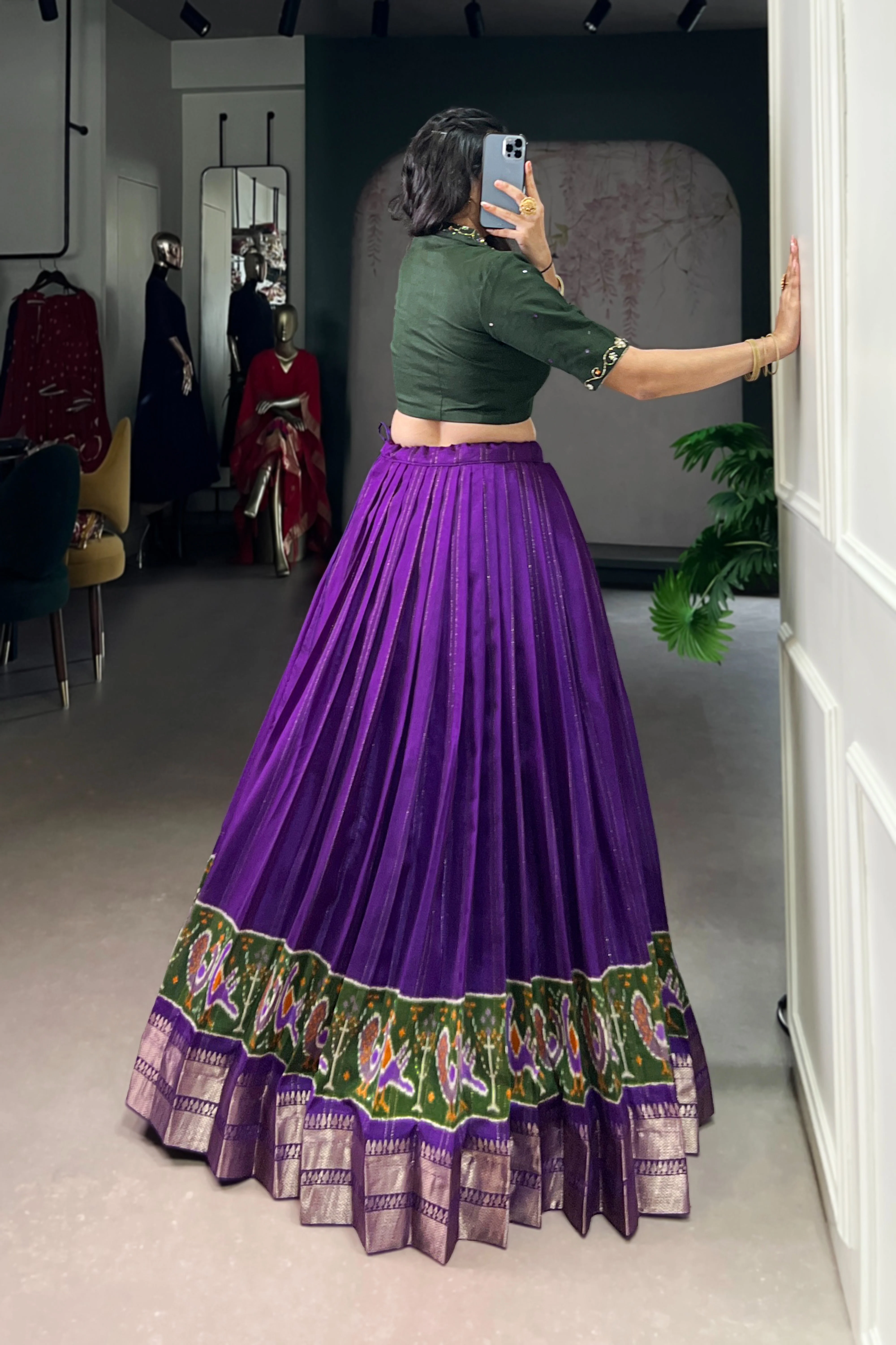 Poly Cotton Printed Zari Weaving Lehenga With Pure Cotton Hand Work Blouse - Image 23