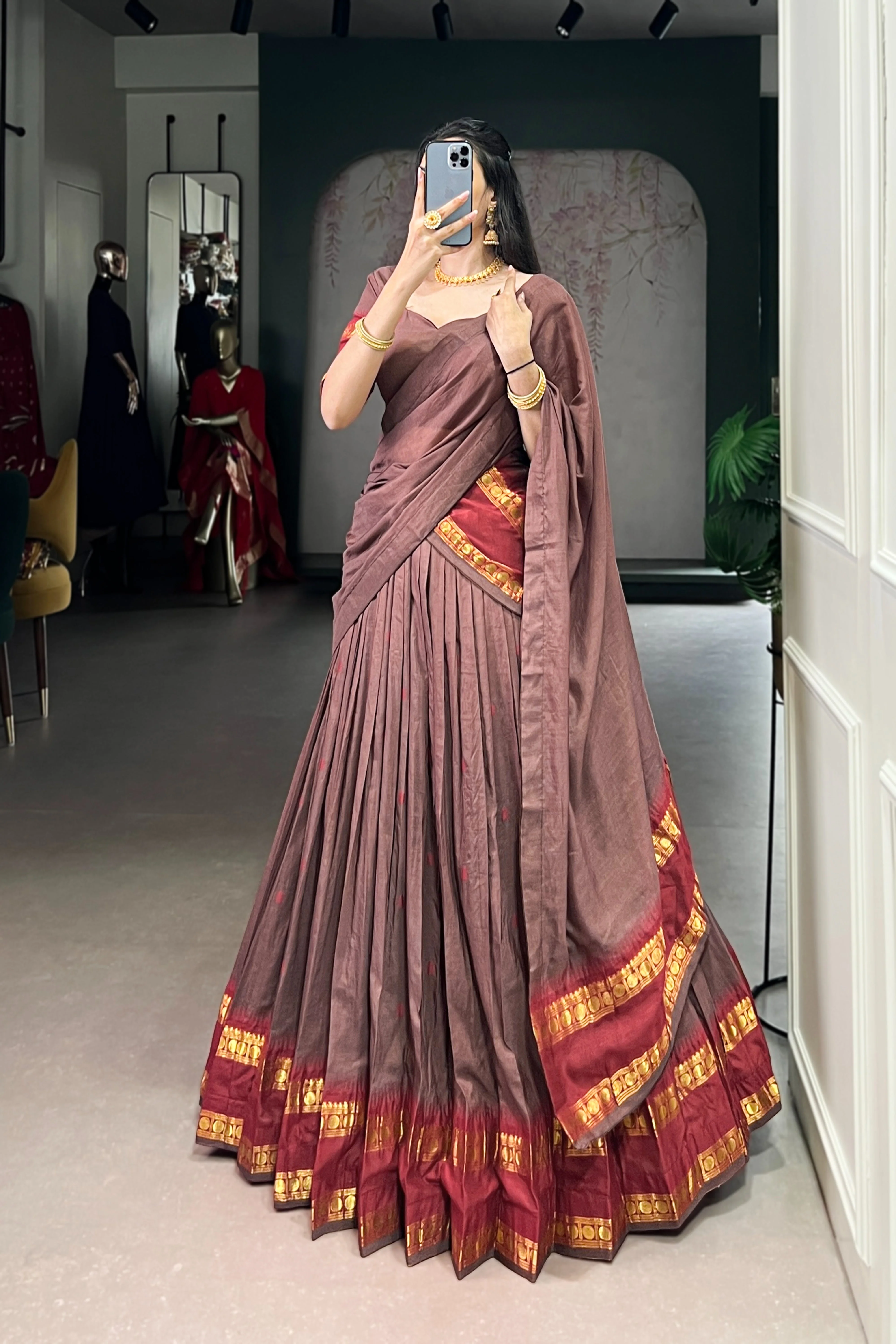 Pure Chanderi Zari Weaving Lehenga Choli With Dupatta - Image 12