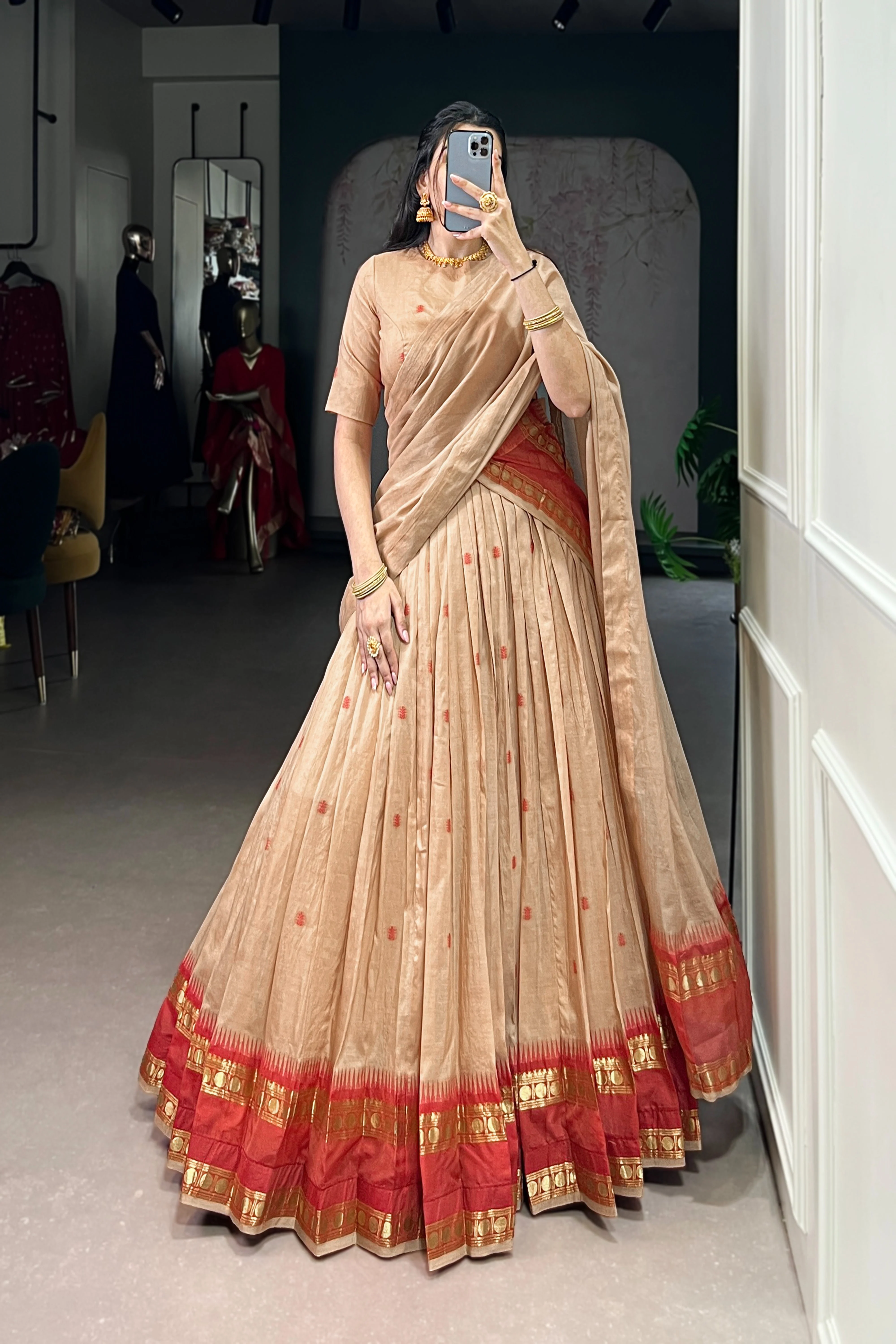 Pure Chanderi Zari Weaving Lehenga Choli With Dupatta - Image 13