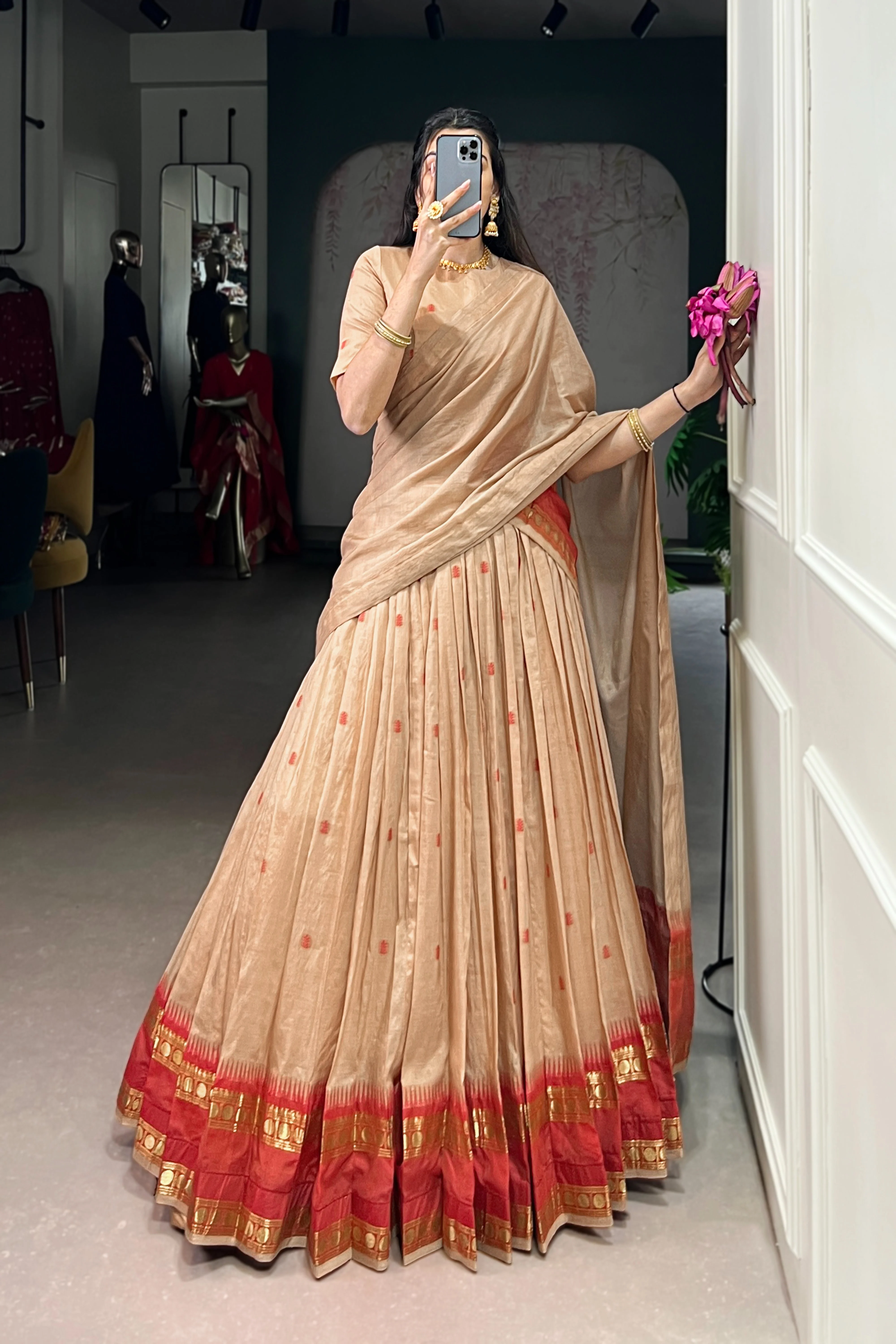Pure Chanderi Zari Weaving Lehenga Choli With Dupatta - Image 14