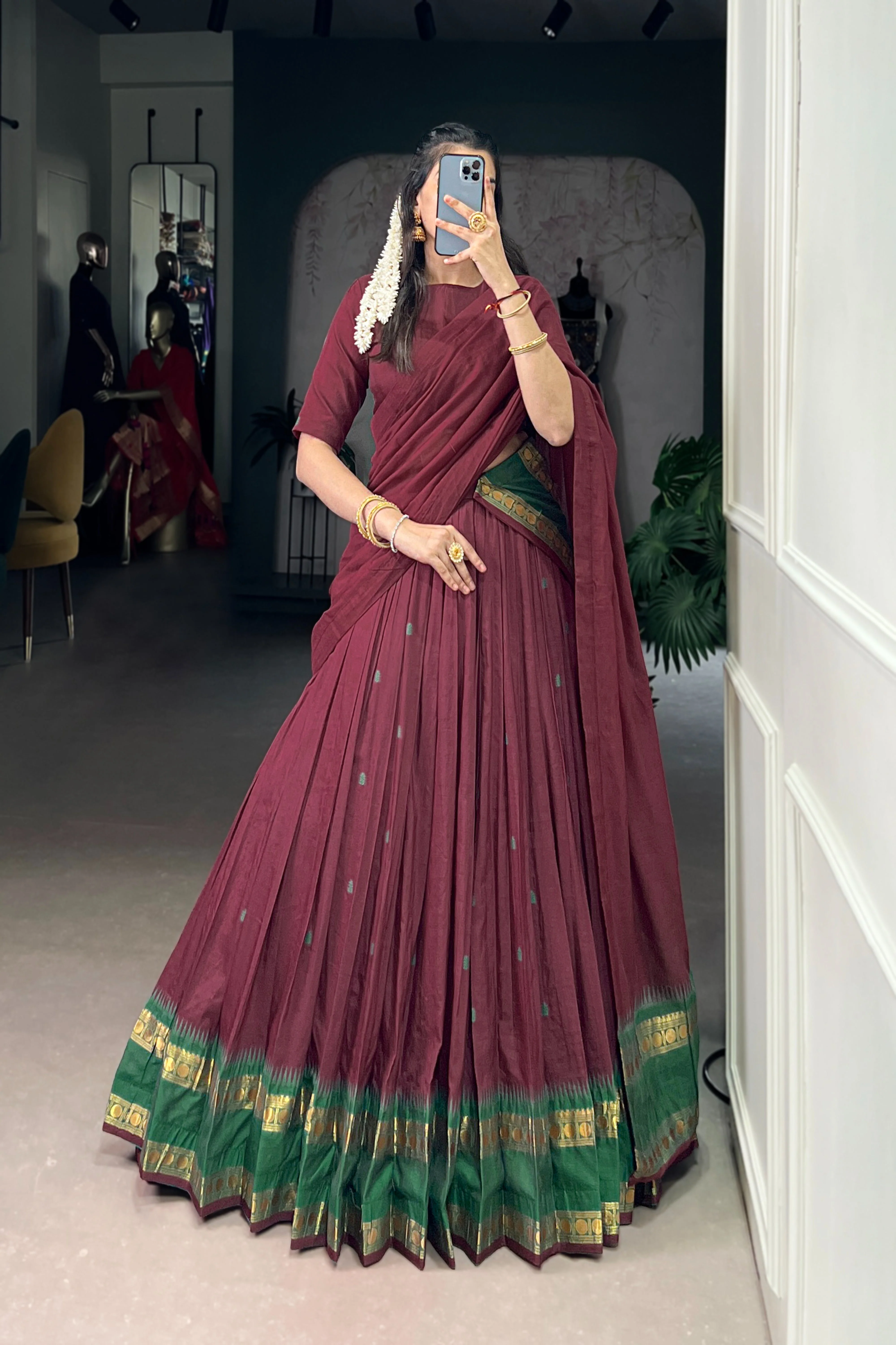 Pure Chanderi Zari Weaving Lehenga Choli With Dupatta - Image 19