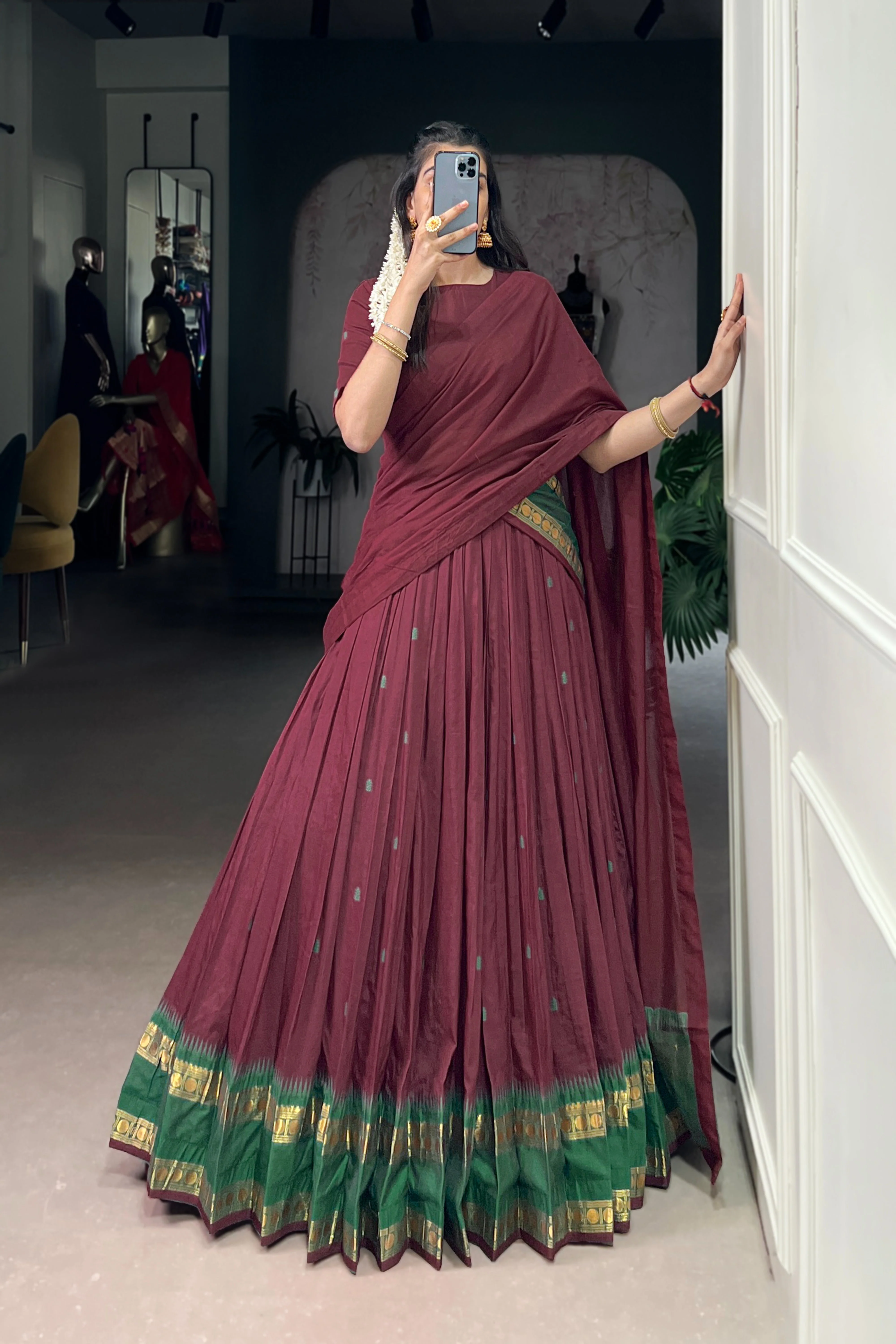 Pure Chanderi Zari Weaving Lehenga Choli With Dupatta - Image 20