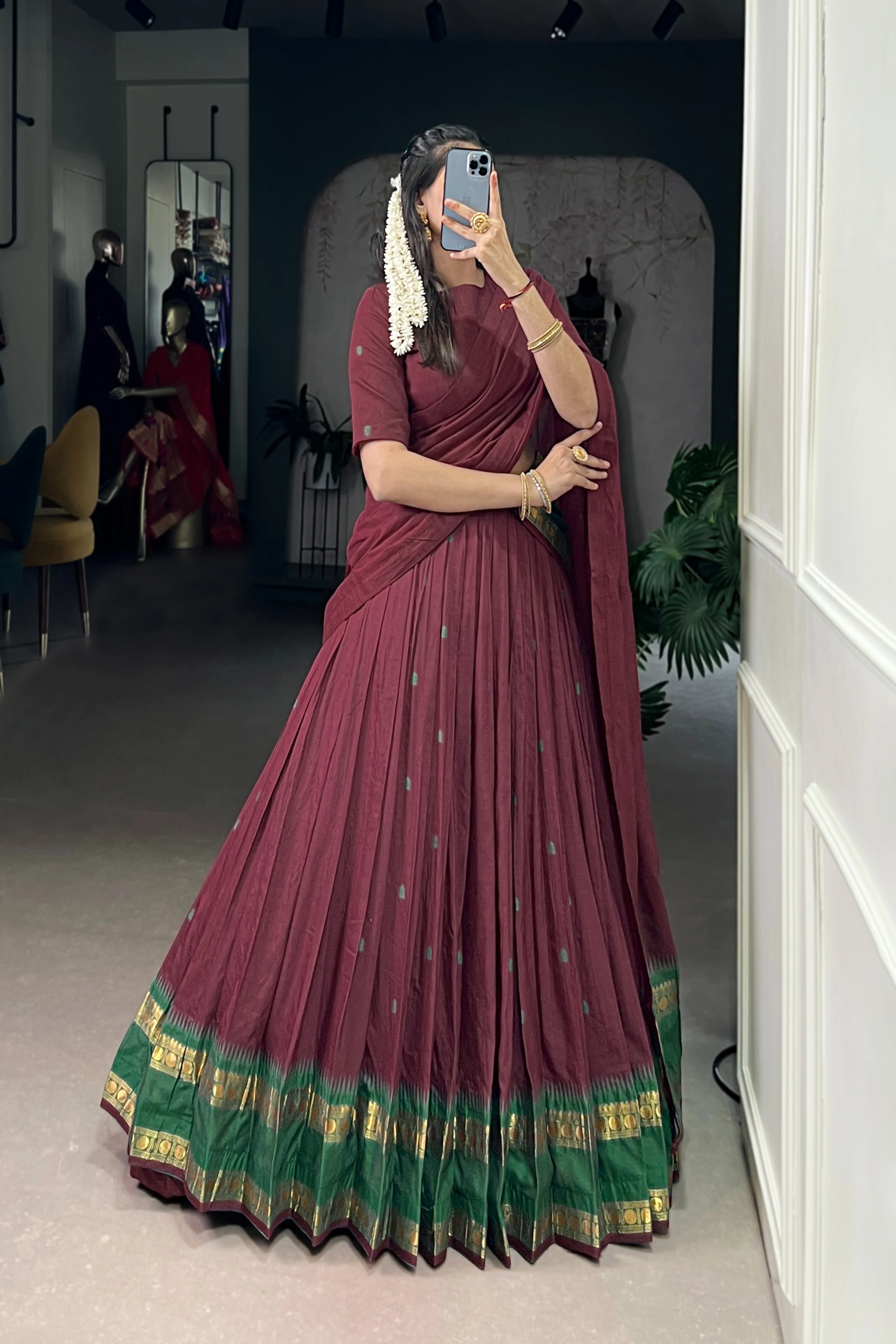 Pure Chanderi Zari Weaving Lehenga Choli With Dupatta - Image 21