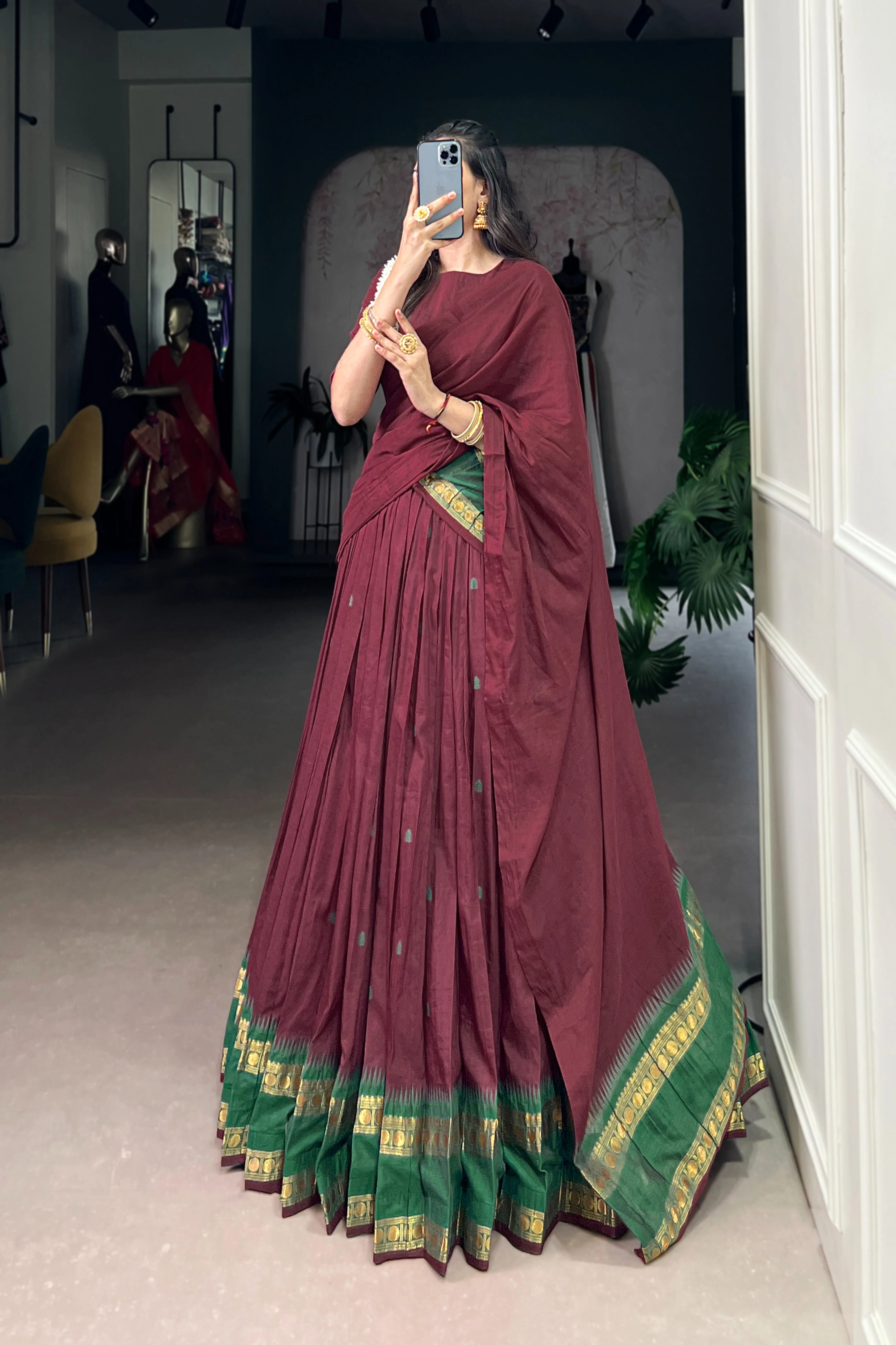 Pure Chanderi Zari Weaving Lehenga Choli With Dupatta - Image 22