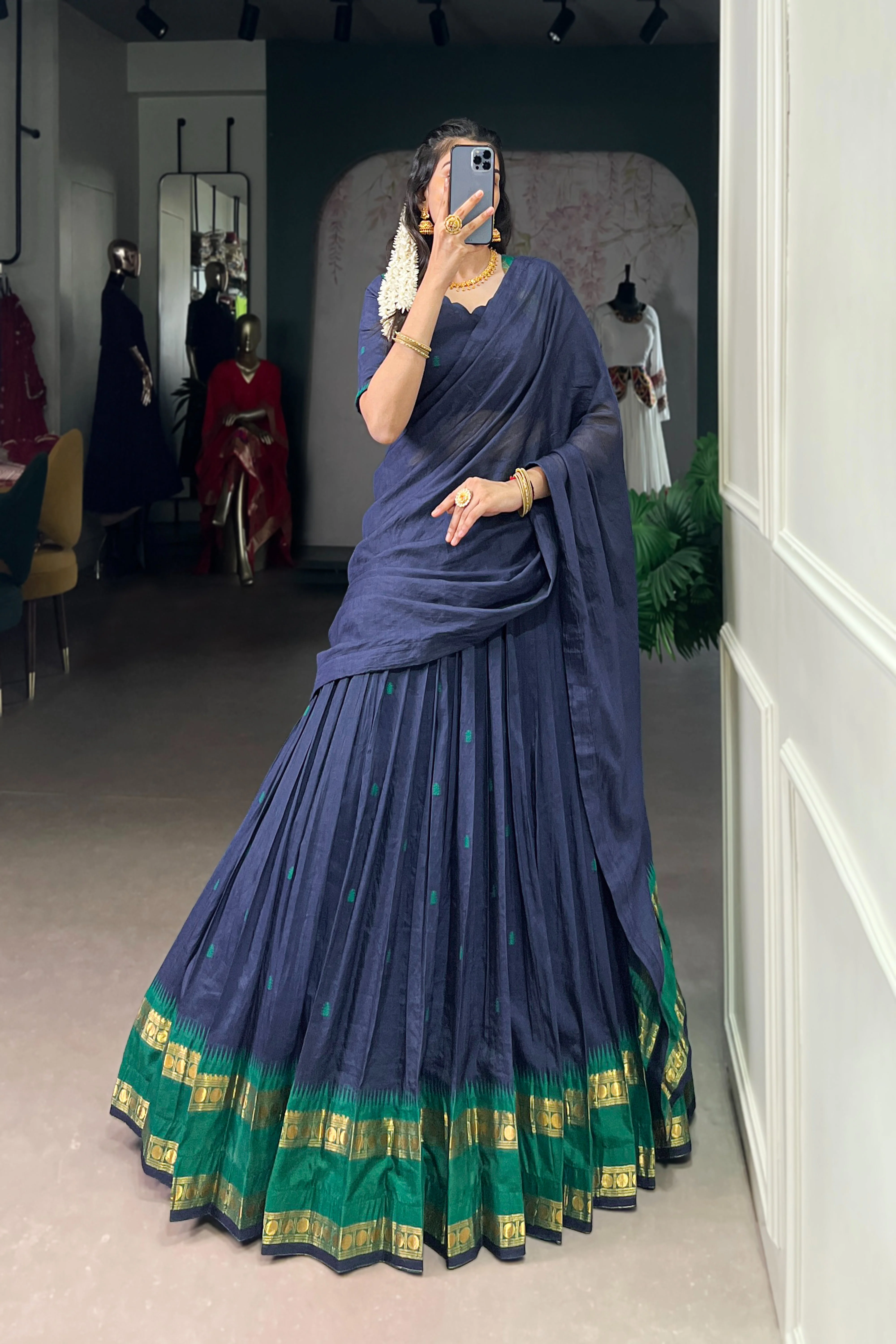 Pure Chanderi Zari Weaving Lehenga Choli With Dupatta - Image 25