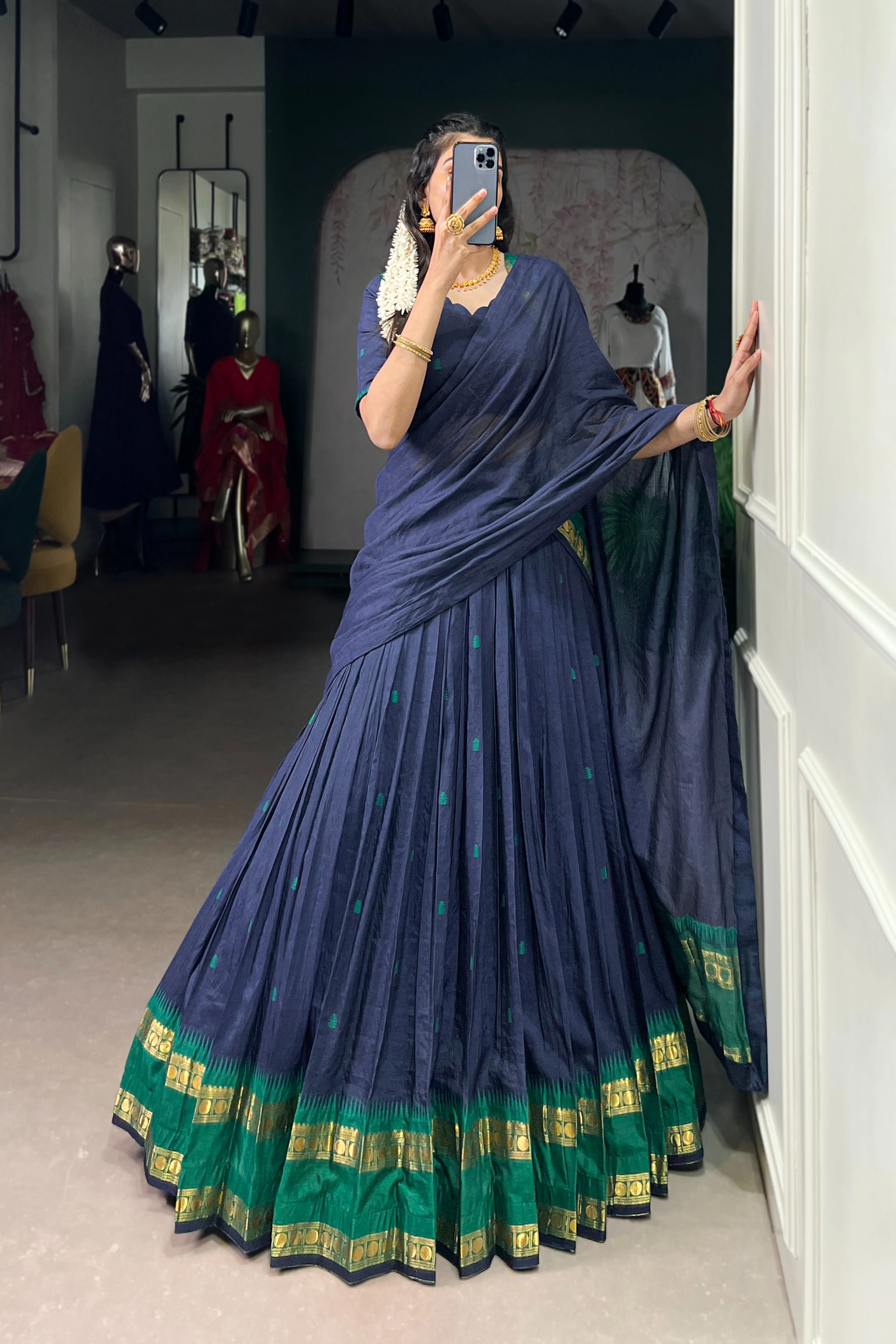 Pure Chanderi Zari Weaving Lehenga Choli With Dupatta - Image 26