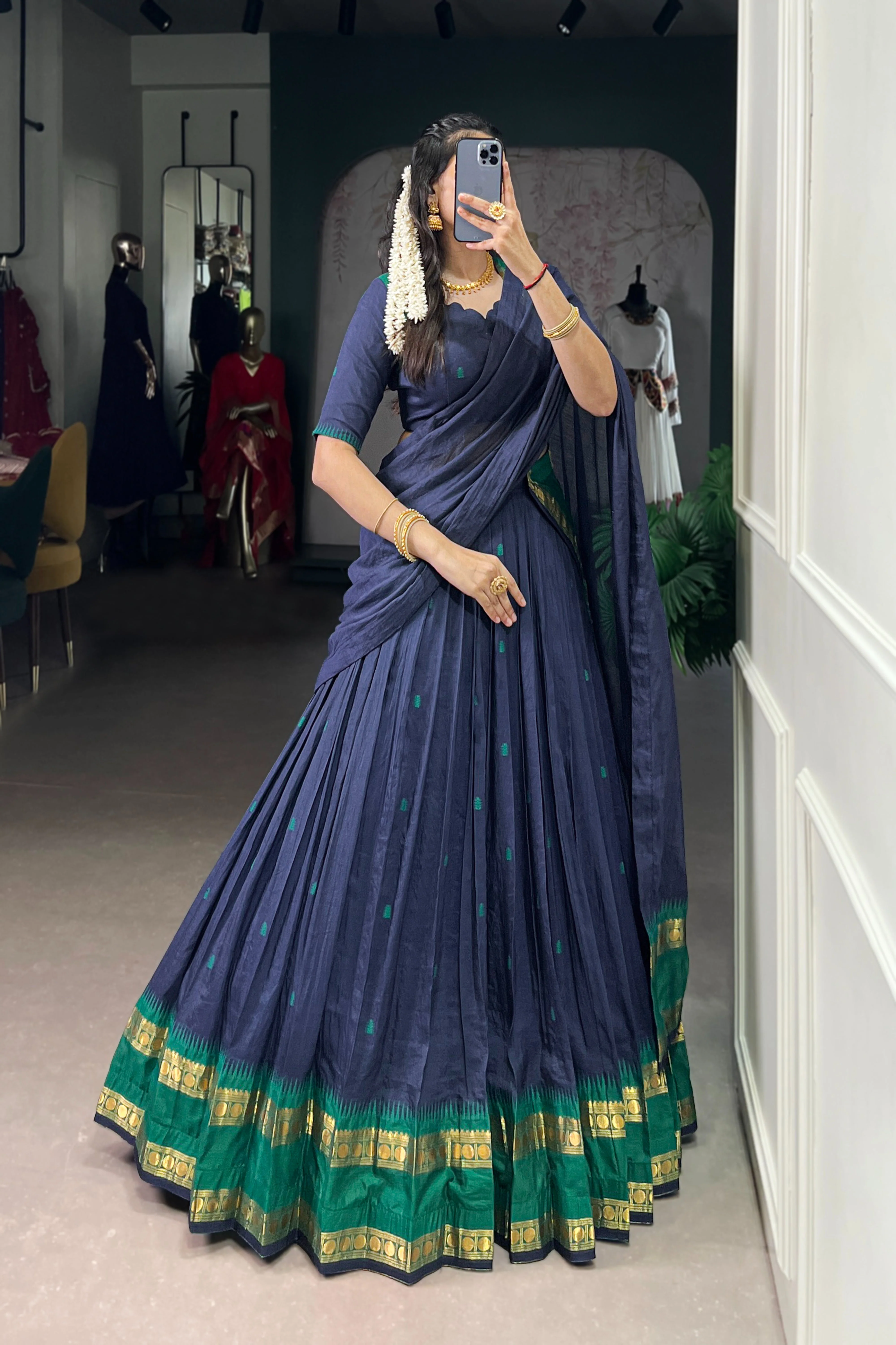 Pure Chanderi Zari Weaving Lehenga Choli With Dupatta - Image 27
