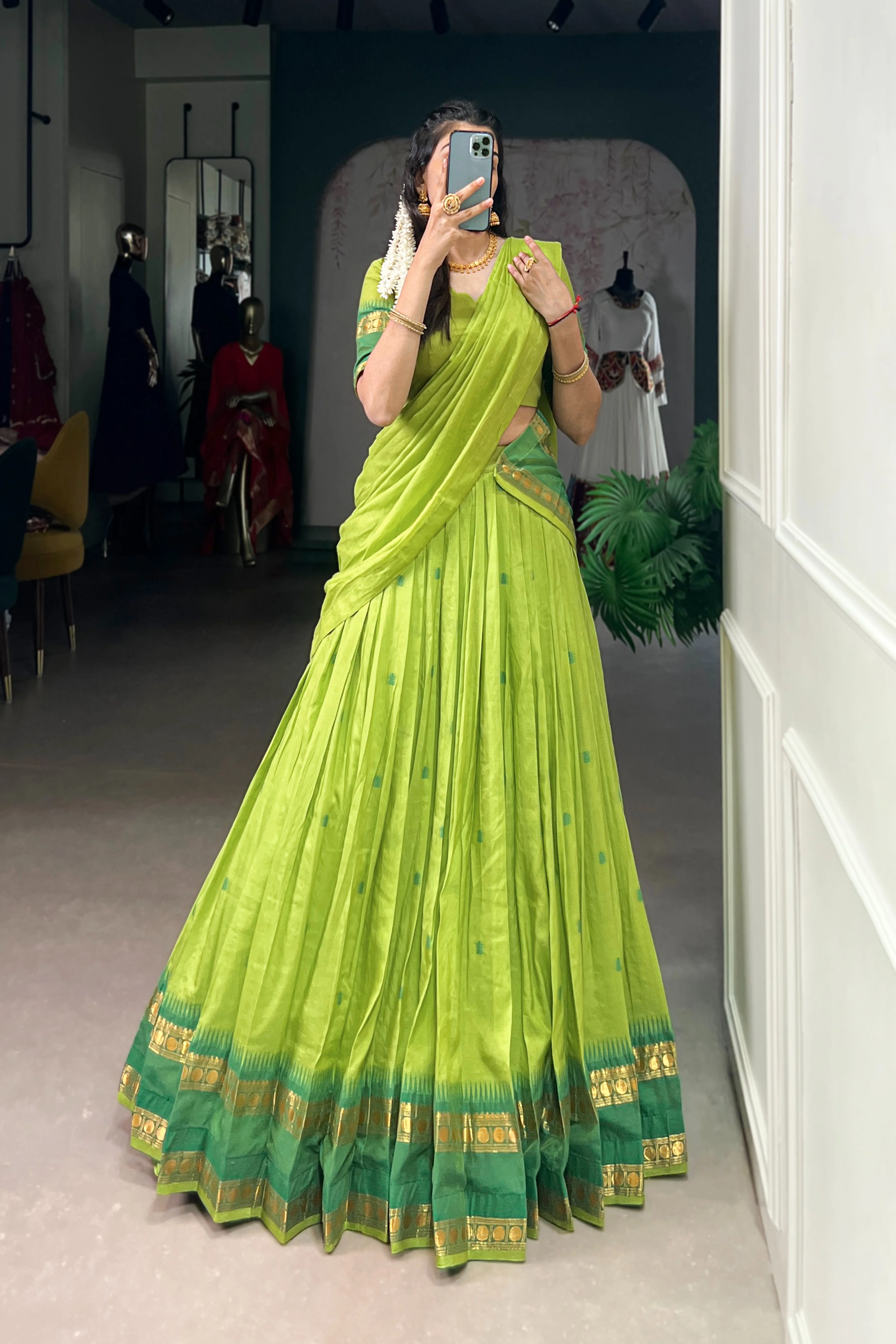 Pure Chanderi Zari Weaving Lehenga Choli With Dupatta - Image 37