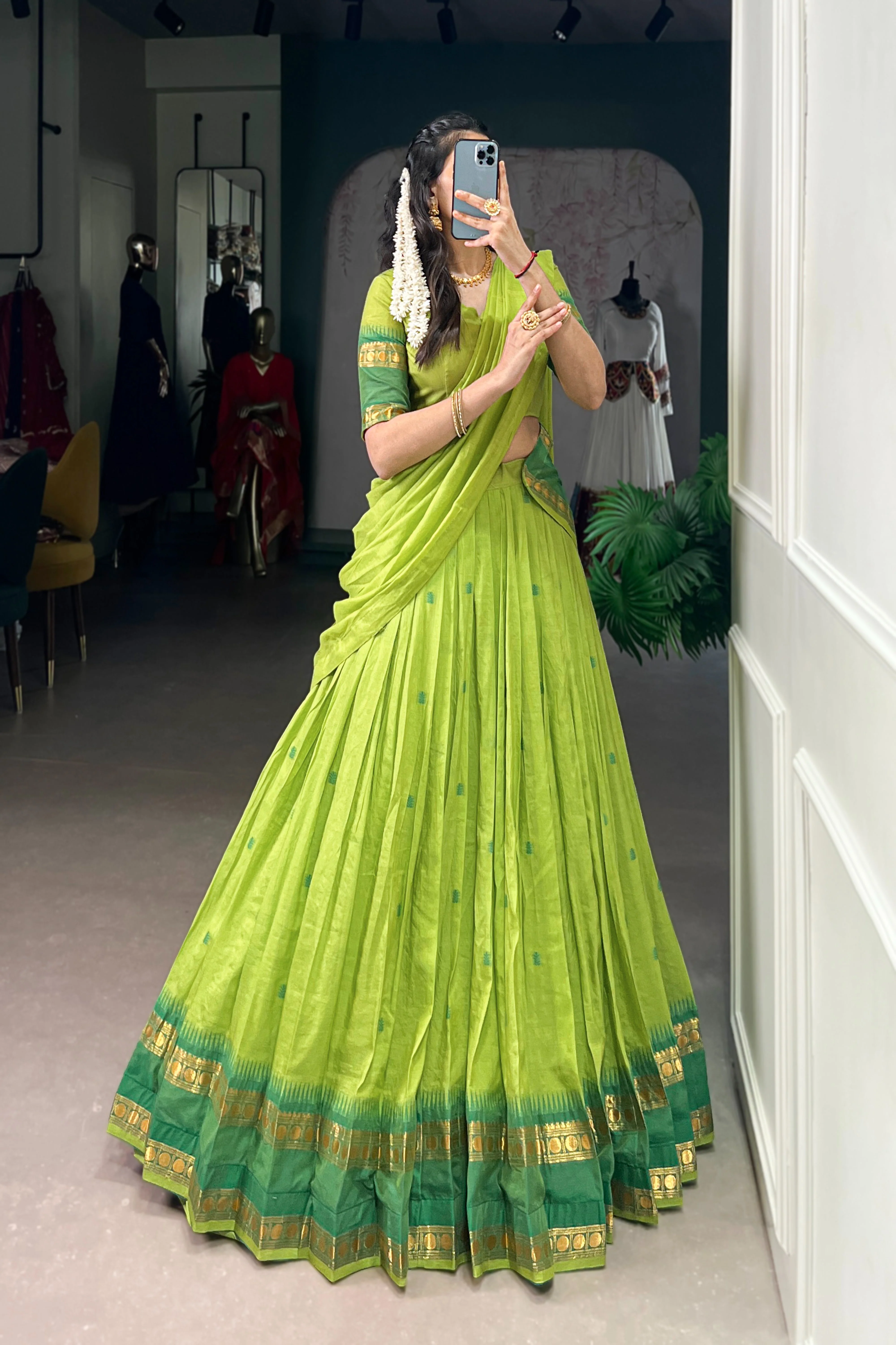 Pure Chanderi Zari Weaving Lehenga Choli With Dupatta - Image 38