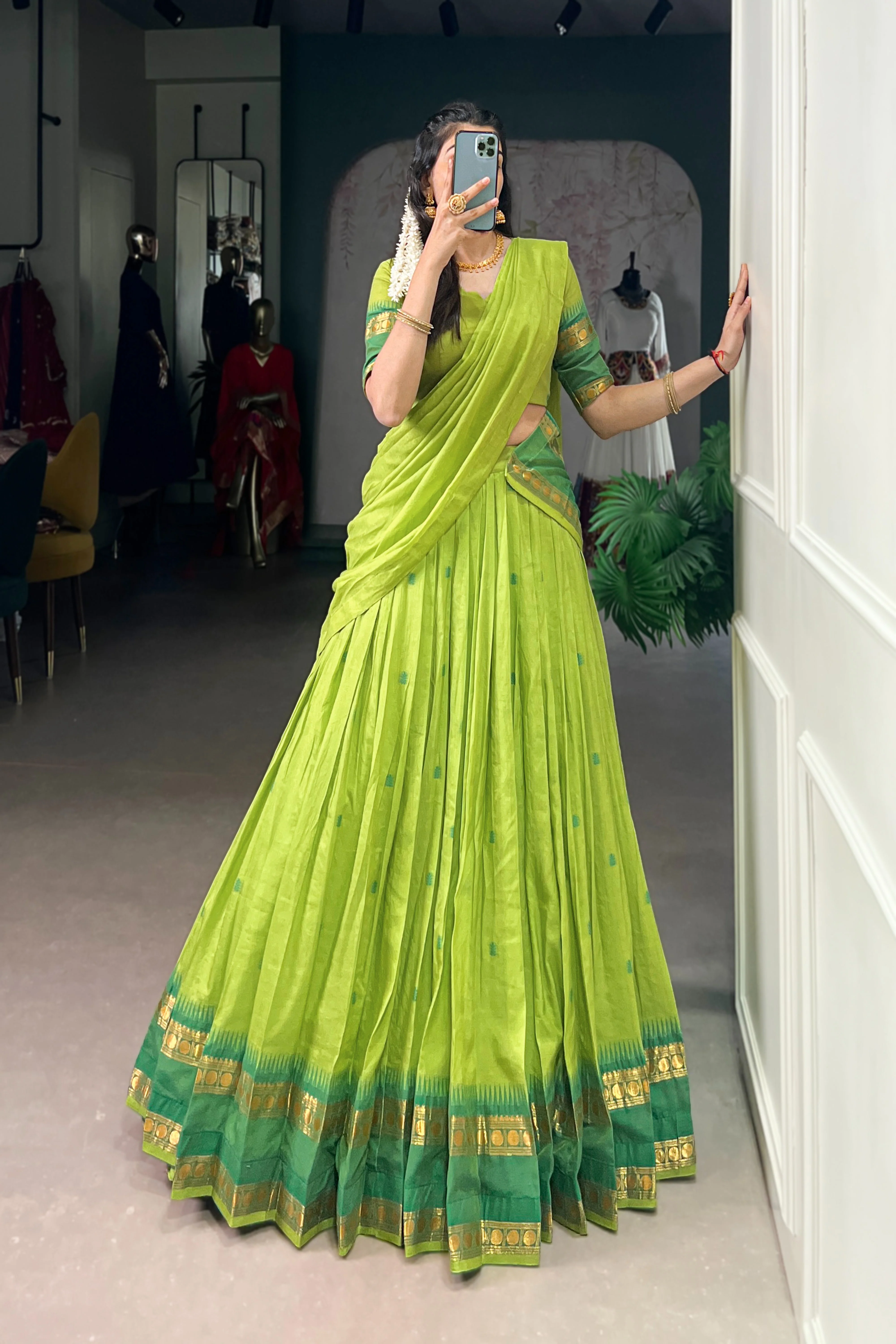 Pure Chanderi Zari Weaving Lehenga Choli With Dupatta - Image 39
