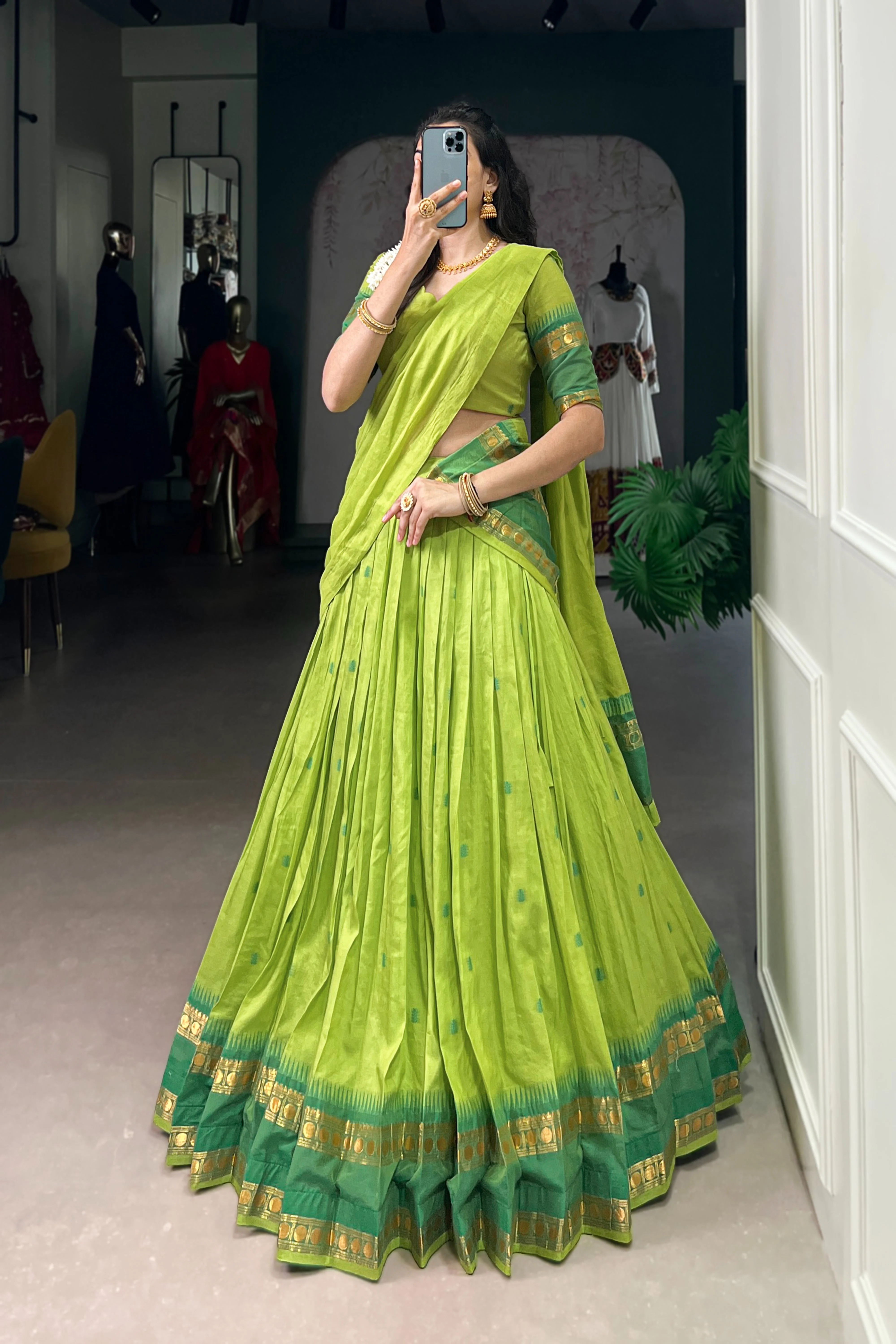 Pure Chanderi Zari Weaving Lehenga Choli With Dupatta - Image 40