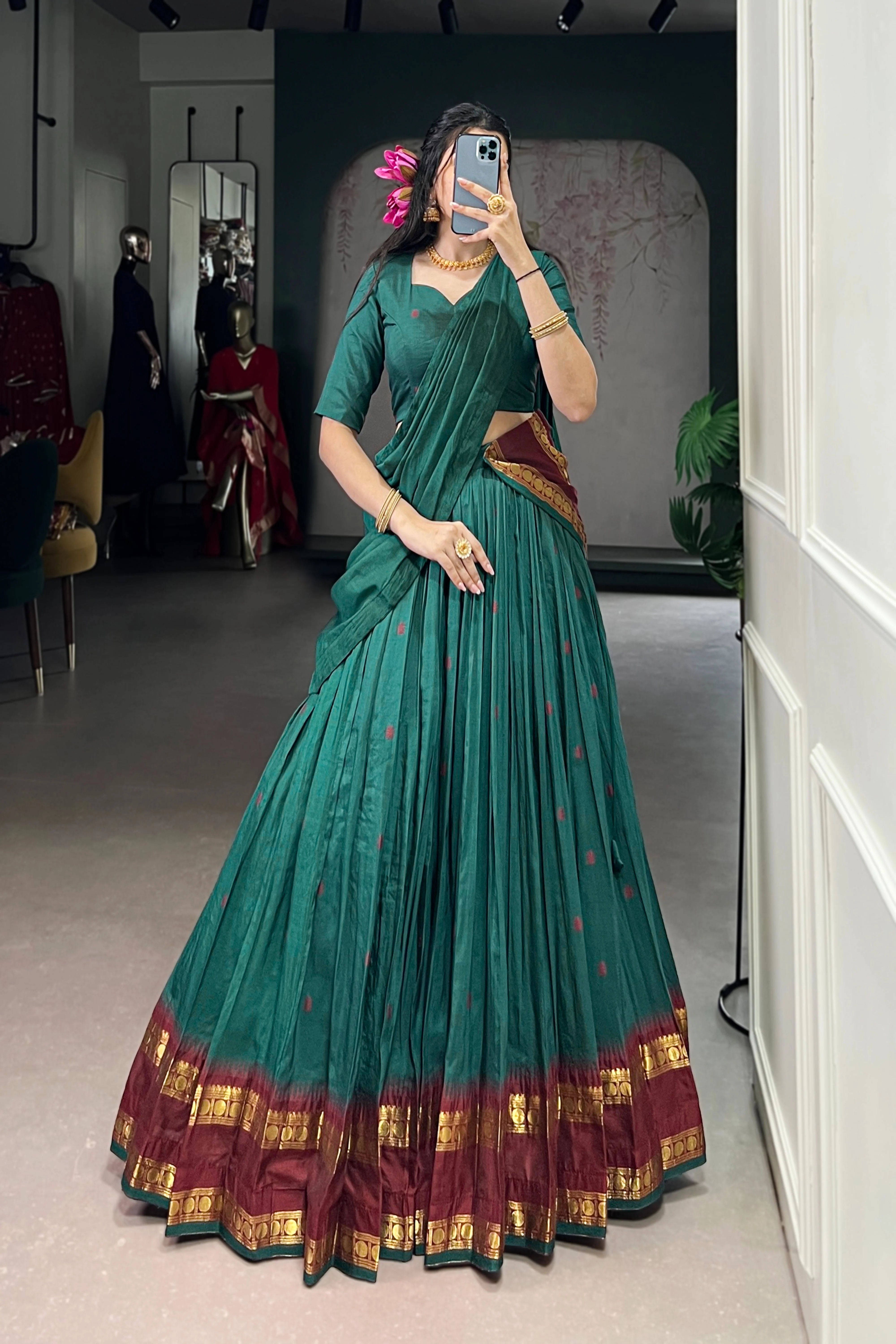 Pure Chanderi Zari Weaving Lehenga Choli With Dupatta - Image 43
