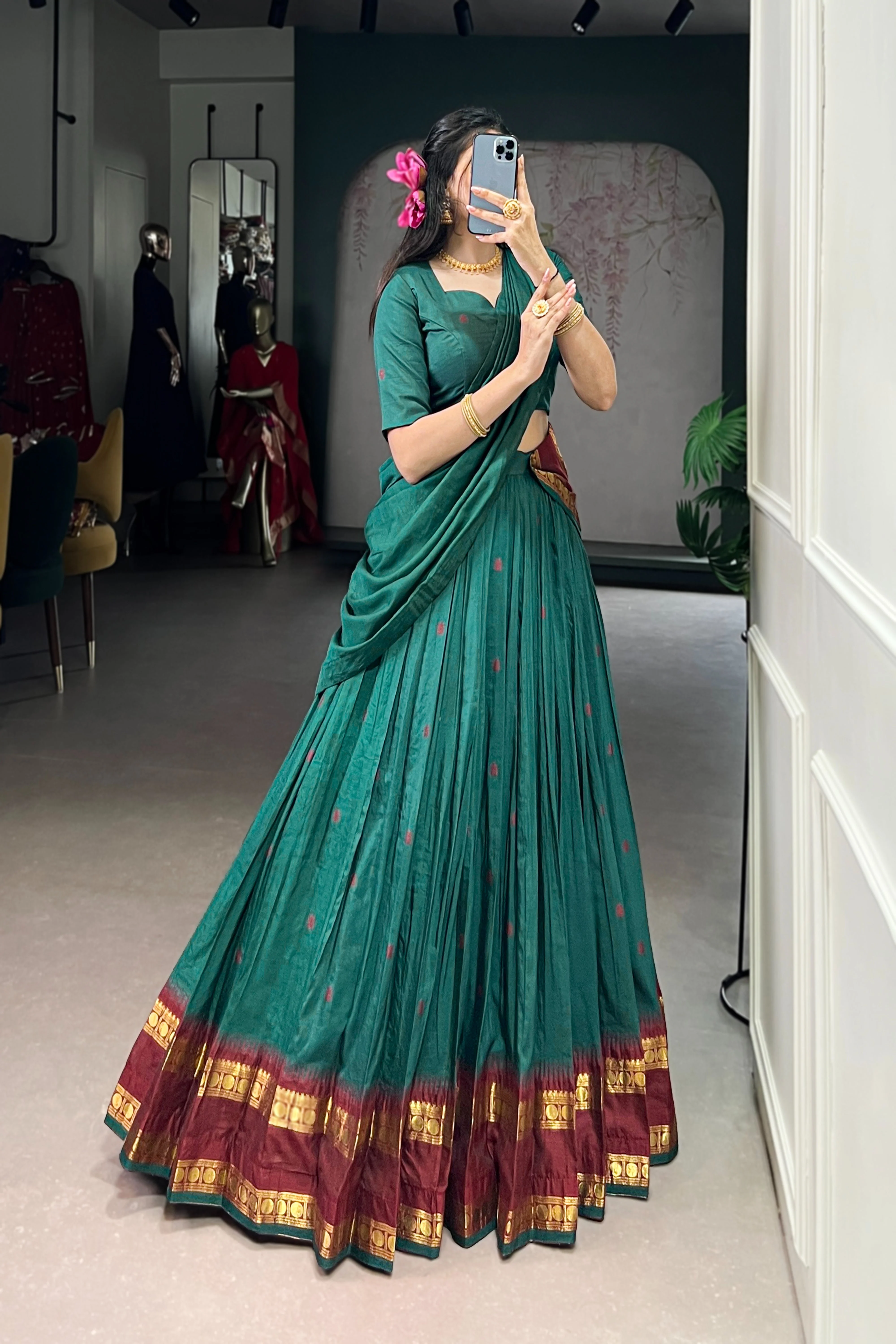 Pure Chanderi Zari Weaving Lehenga Choli With Dupatta - Image 45