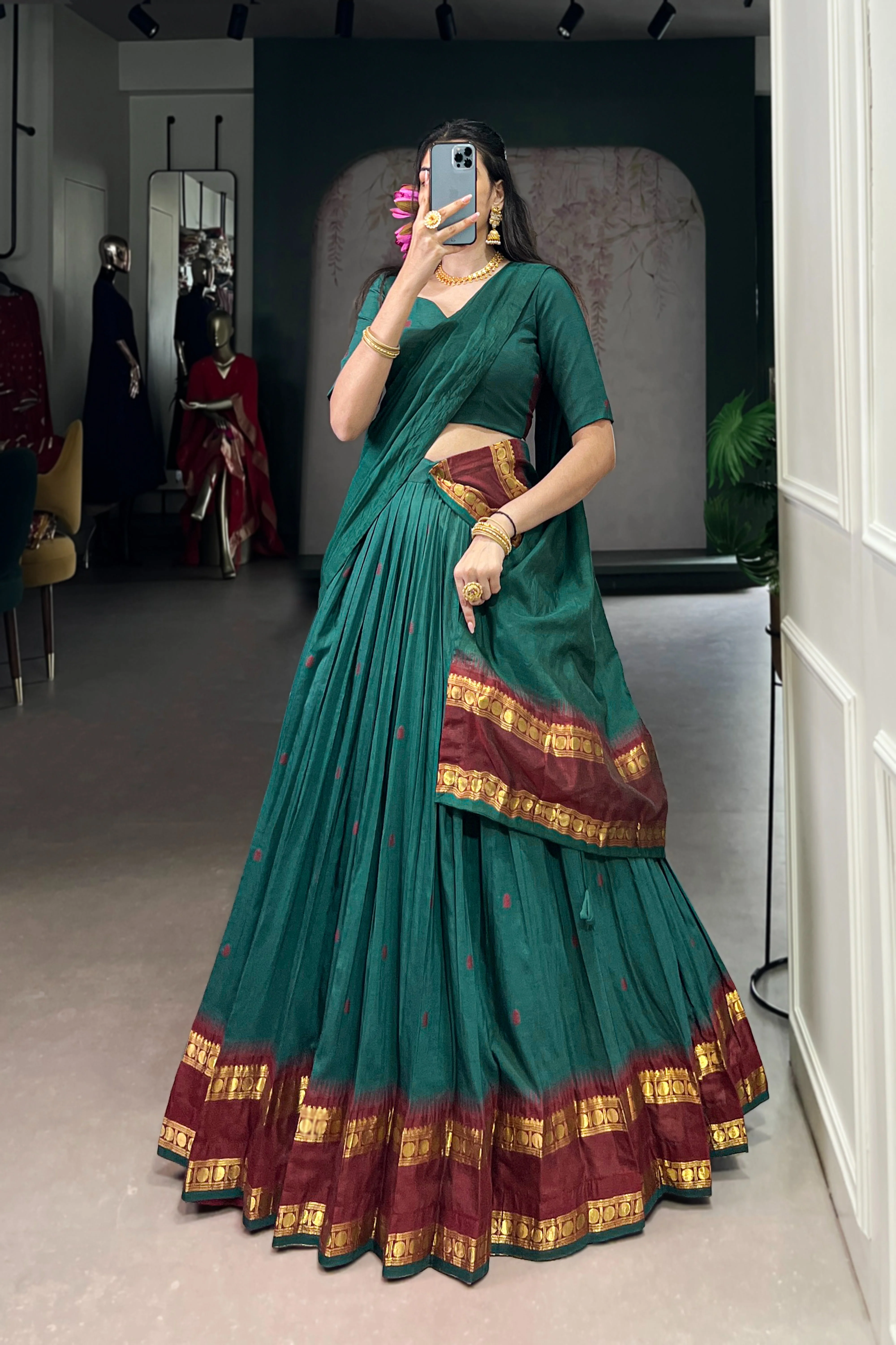Pure Chanderi Zari Weaving Lehenga Choli With Dupatta - Image 46
