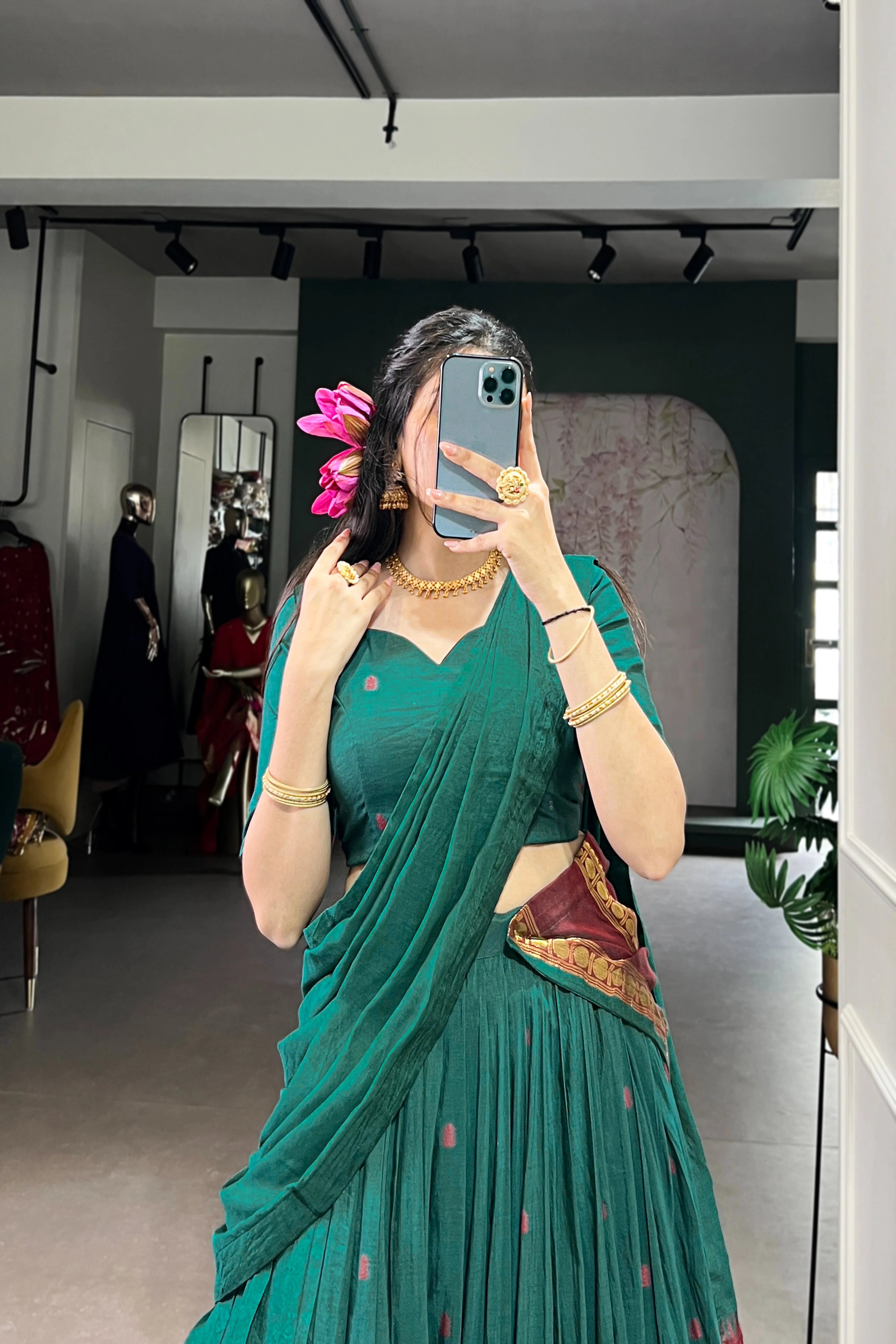 Pure Chanderi Zari Weaving Lehenga Choli With Dupatta - Image 47