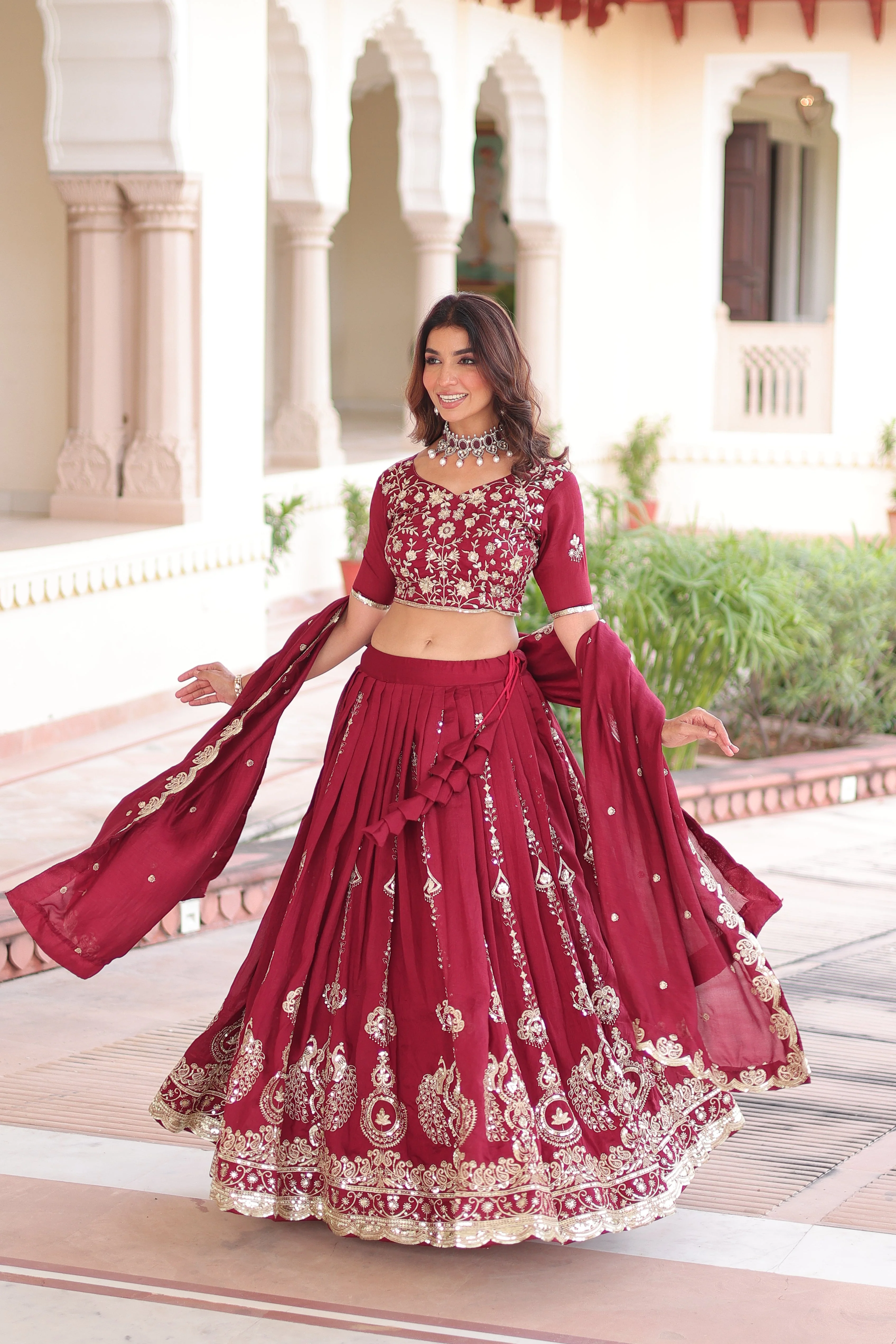 Vichitra Silk Heavy Sequince and Embroidered Lehenga Choli With Dupatta - Image 10