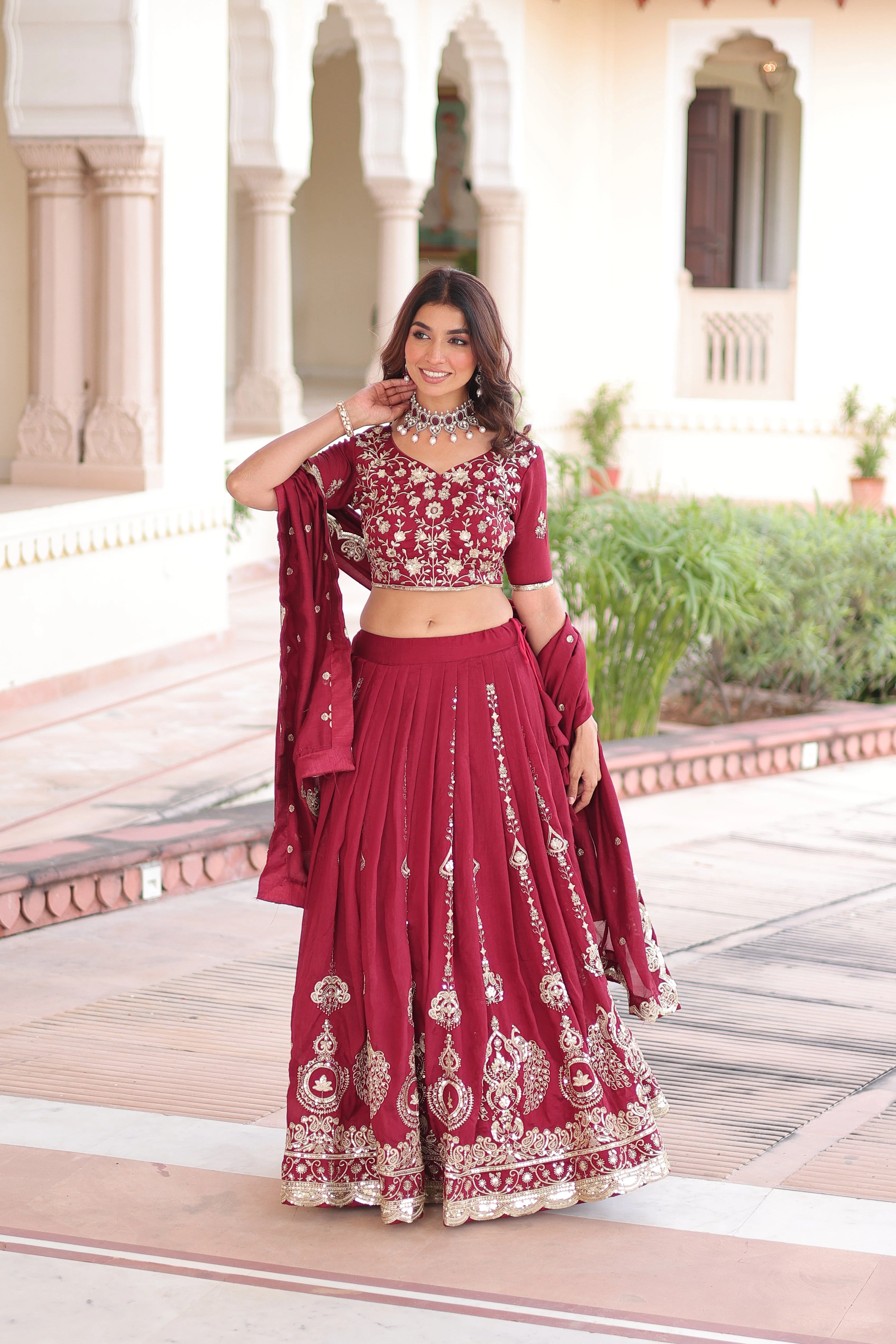 Vichitra Silk Heavy Sequince and Embroidered Lehenga Choli With Dupatta - Image 12