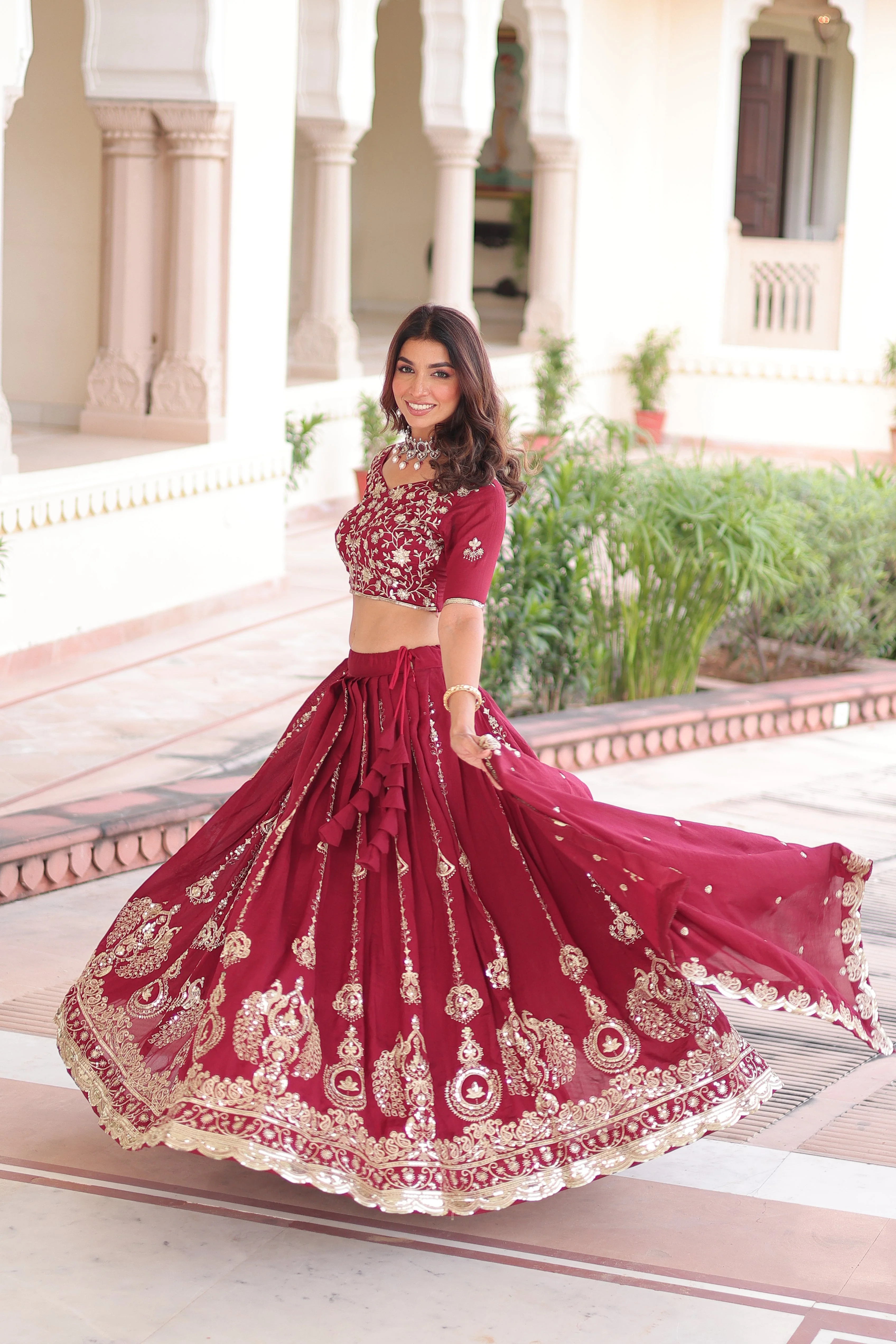 Vichitra Silk Heavy Sequince and Embroidered Lehenga Choli With Dupatta - Image 13