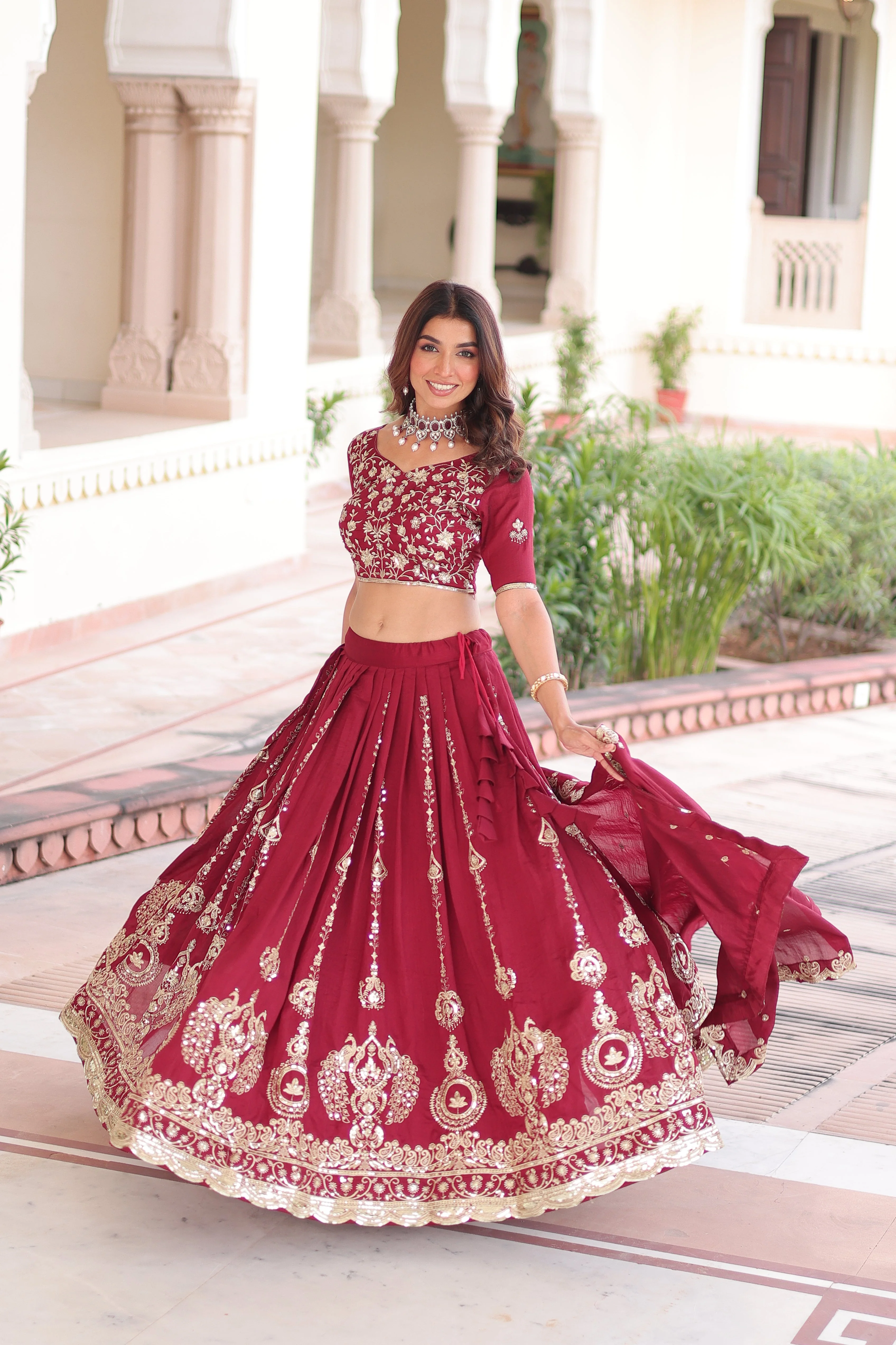Vichitra Silk Heavy Sequince and Embroidered Lehenga Choli With Dupatta - Image 14