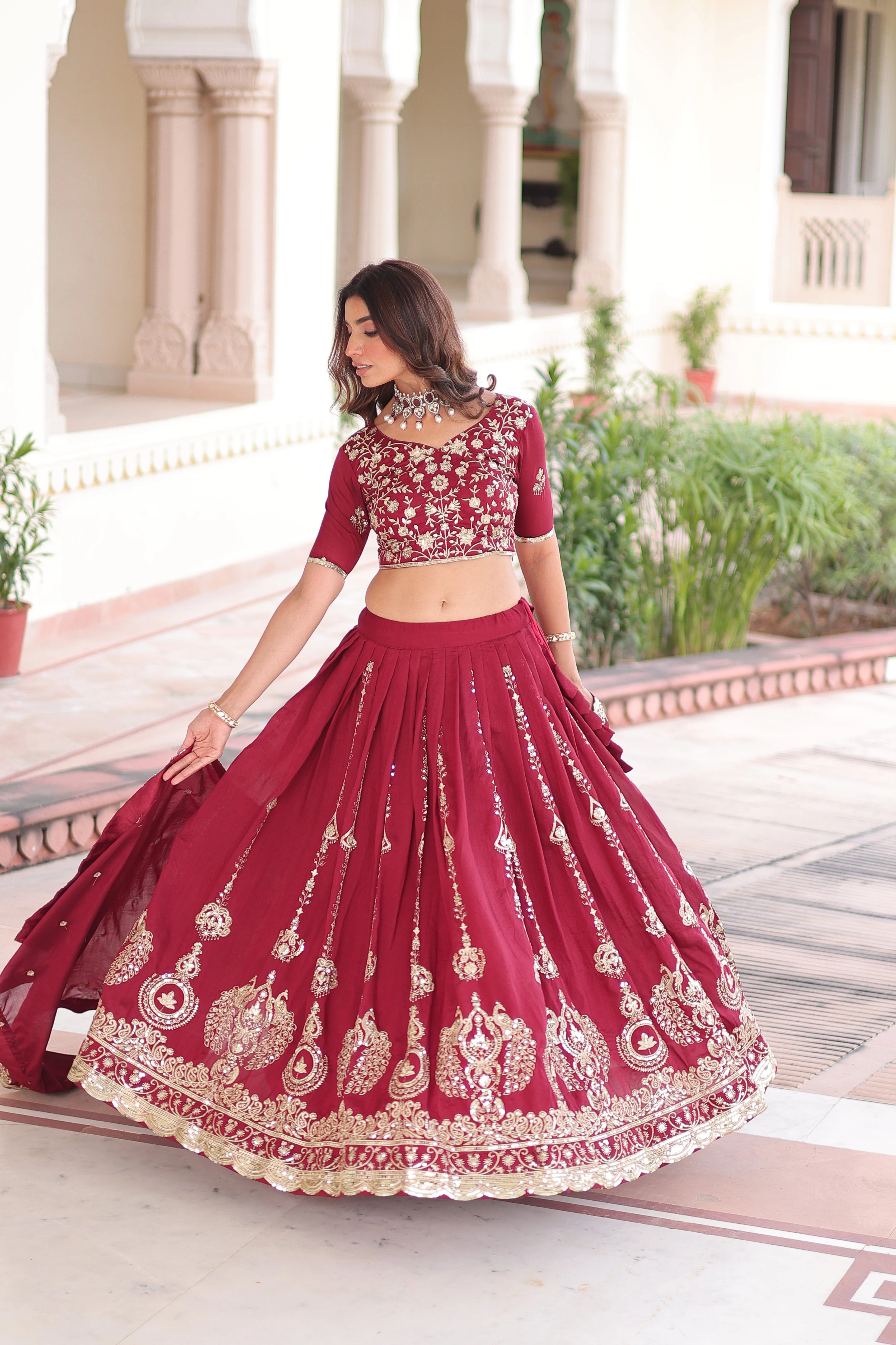 Vichitra Silk Heavy Sequince and Embroidered Lehenga Choli With Dupatta - Image 15