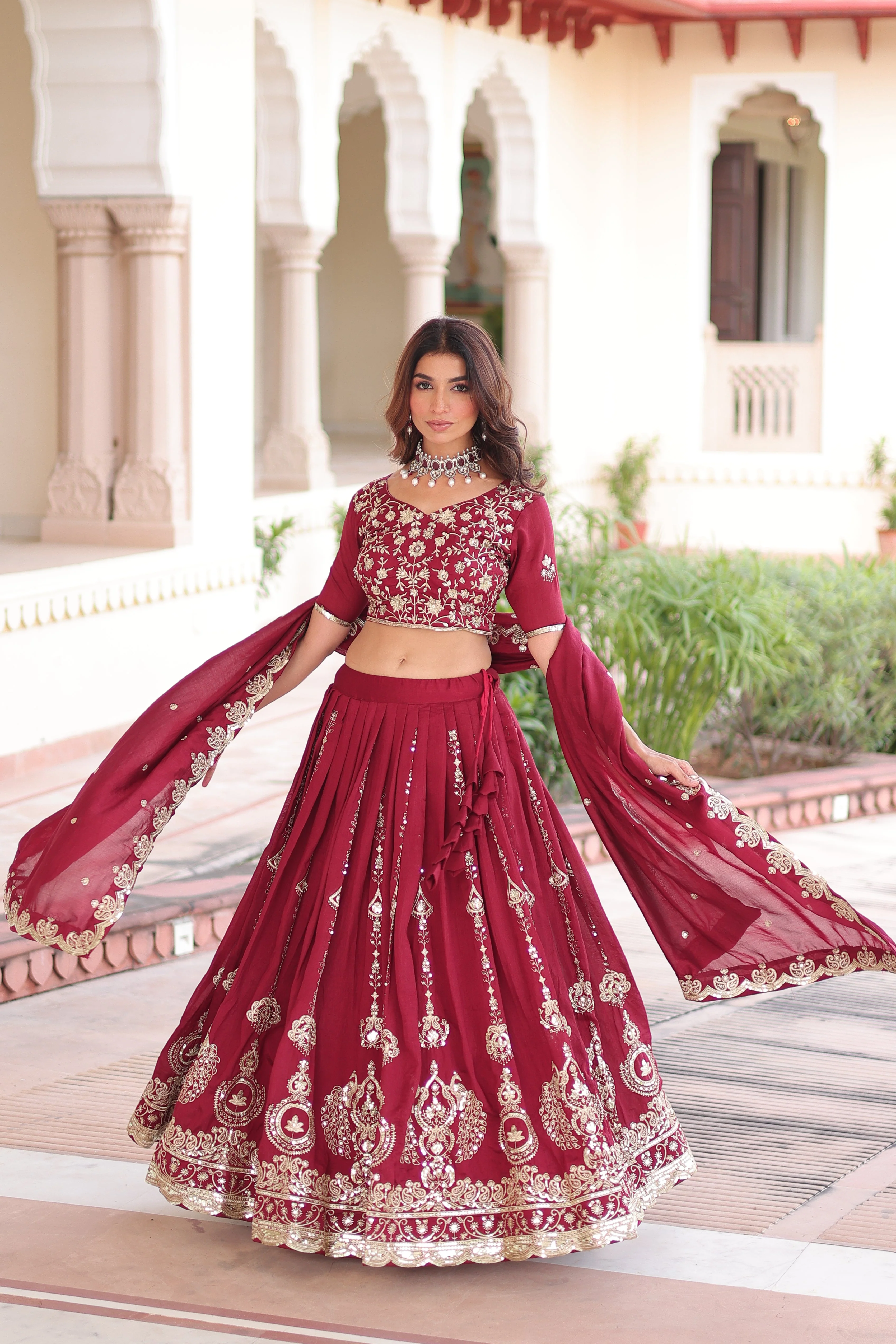 Vichitra Silk Heavy Sequince and Embroidered Lehenga Choli With Dupatta - Image 2
