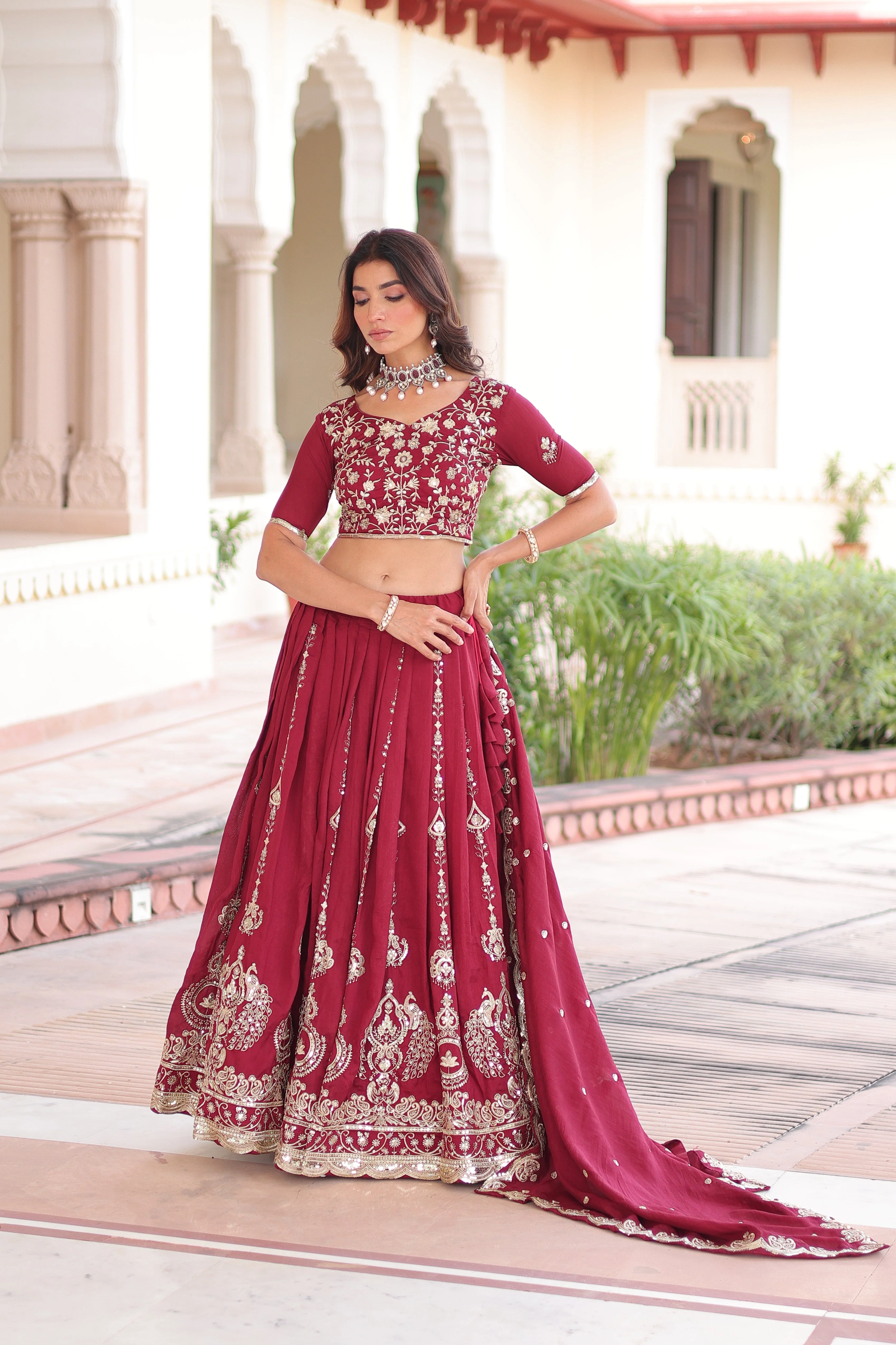 Vichitra Silk Heavy Sequince and Embroidered Lehenga Choli With Dupatta - Image 3