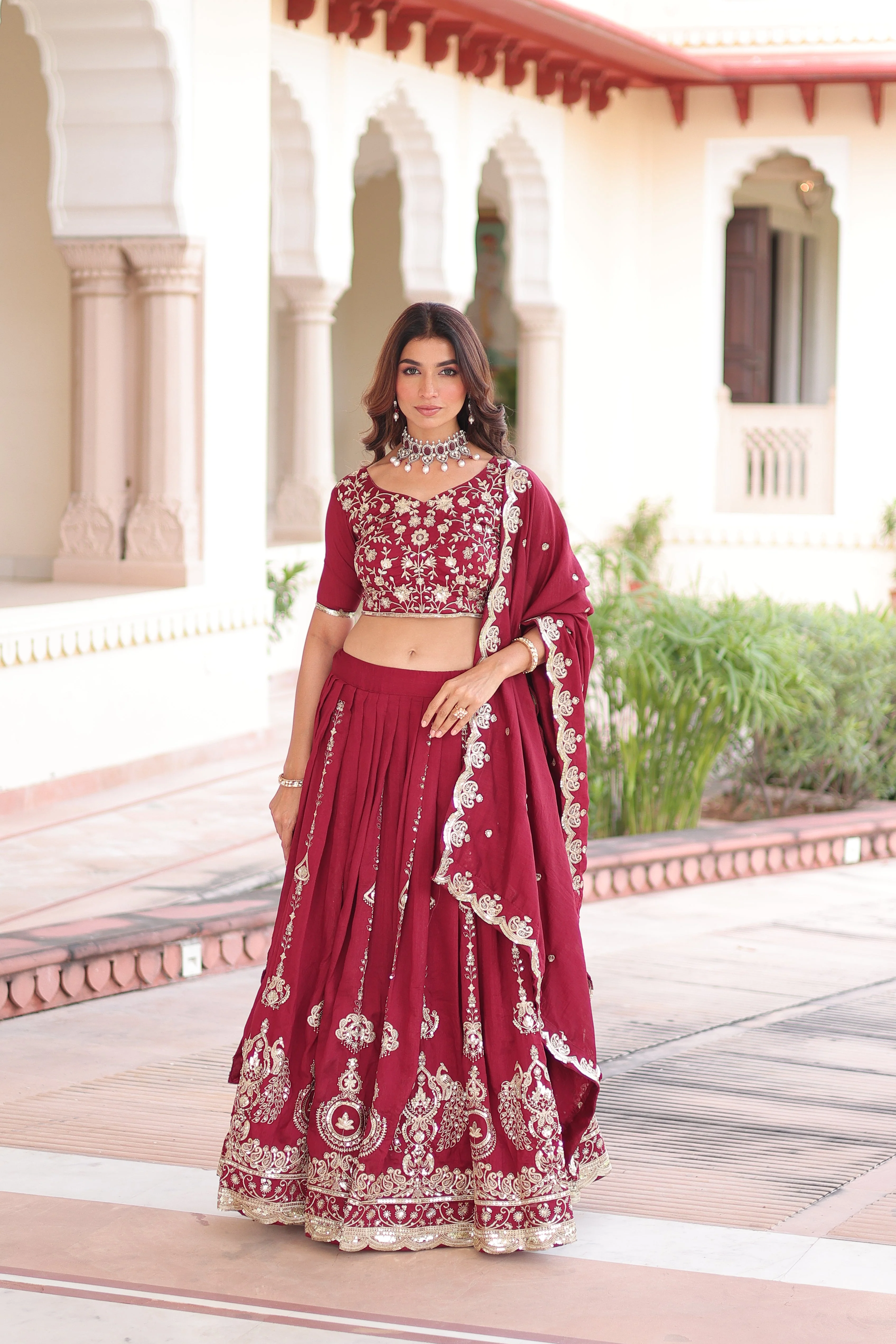 Vichitra Silk Heavy Sequince and Embroidered Lehenga Choli With Dupatta - Image 4