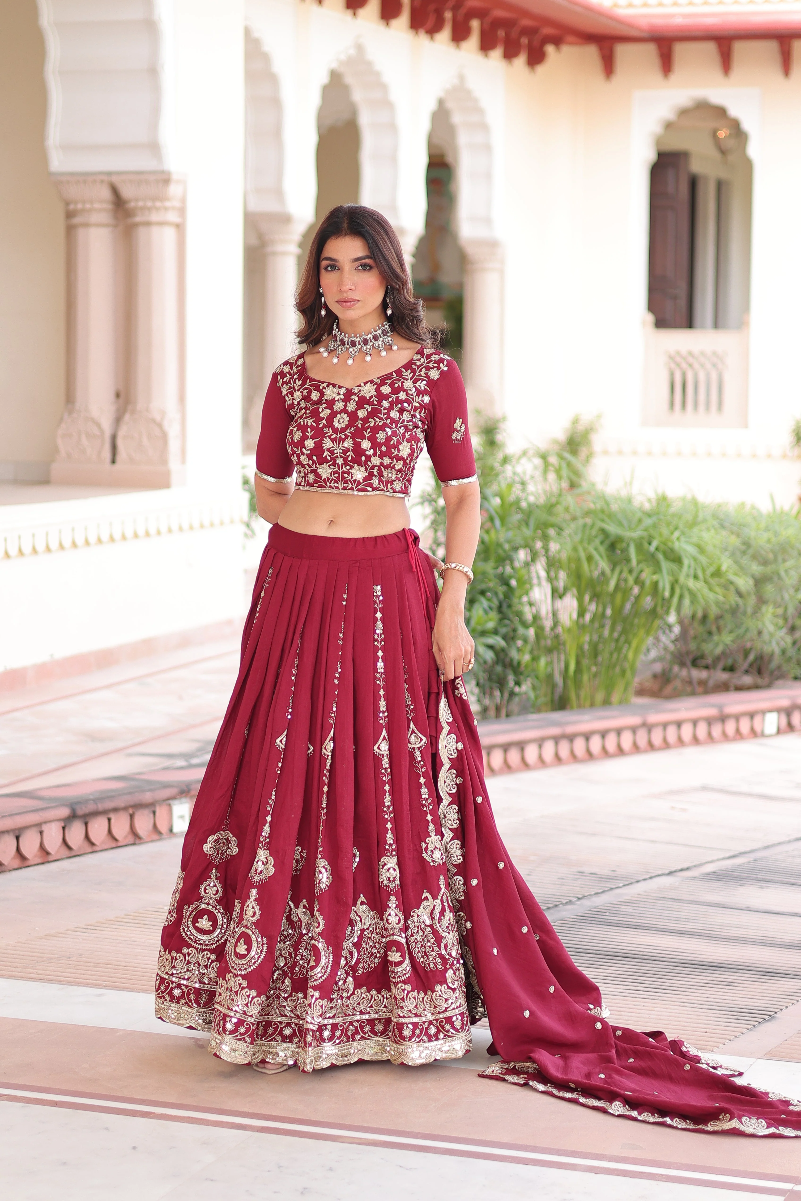Vichitra Silk Heavy Sequince and Embroidered Lehenga Choli With Dupatta - Image 5